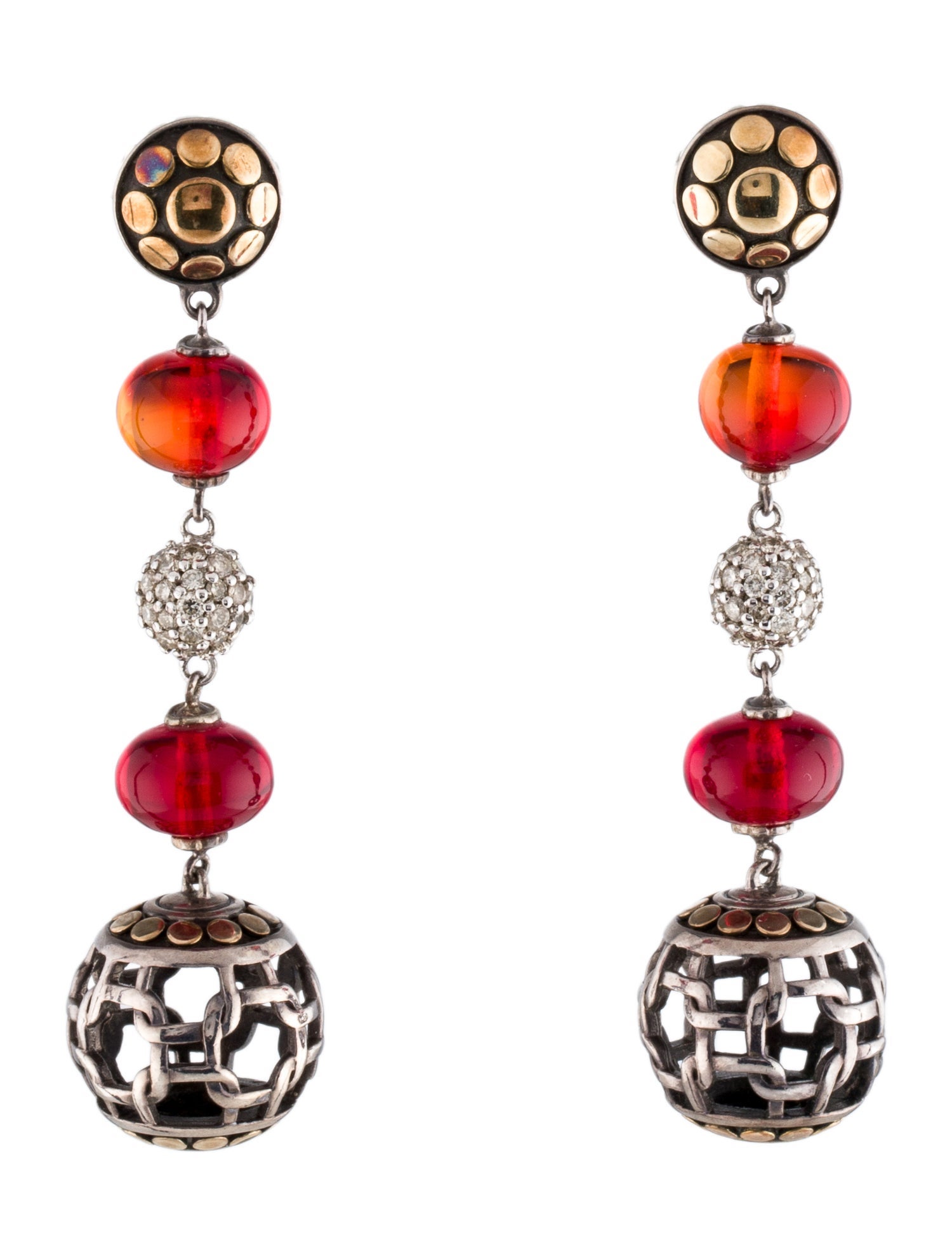 John Hardy Diamond & Glass Bead Dot Drop Earrings