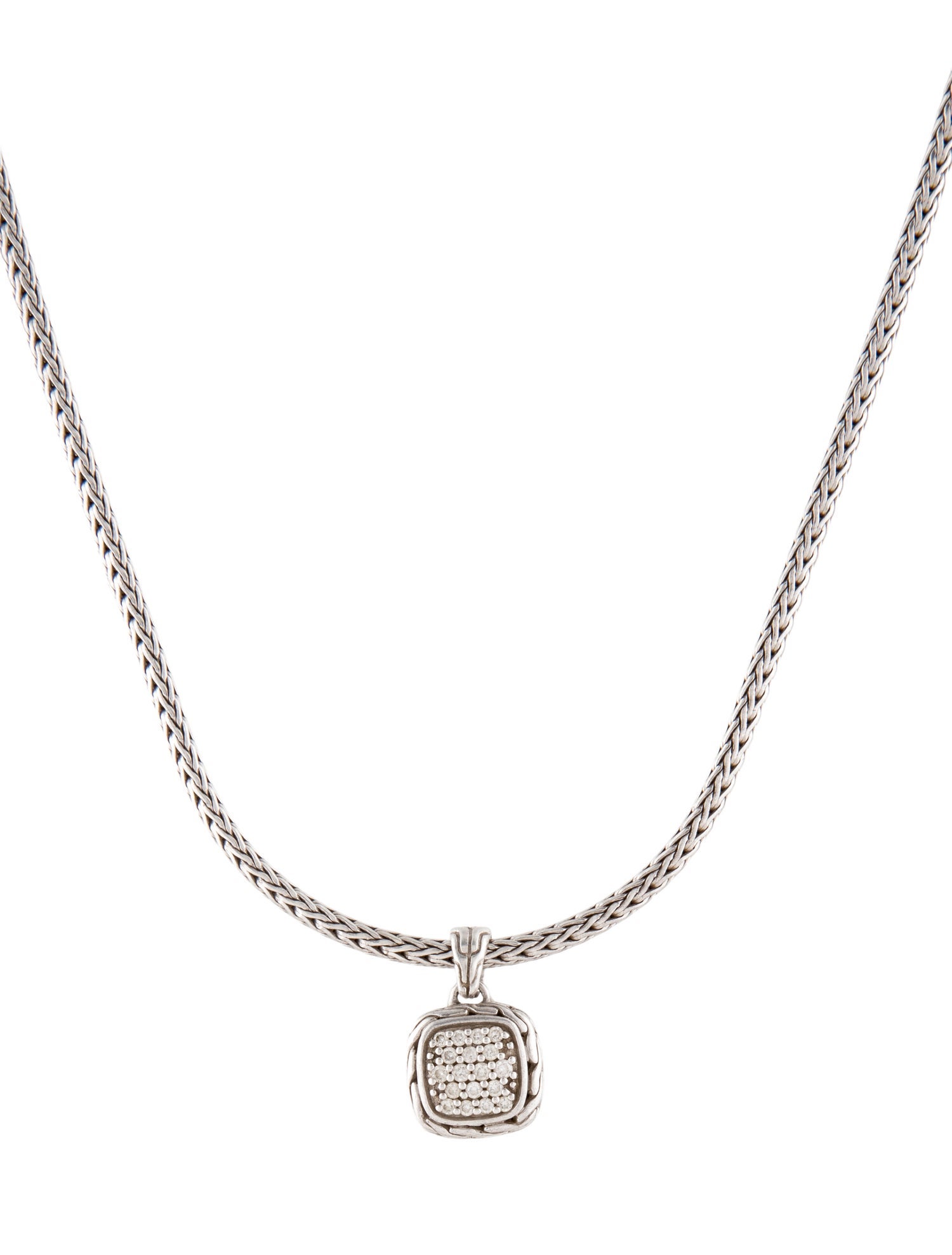 John Hardy Diamond Carved Chain Pendant Necklace