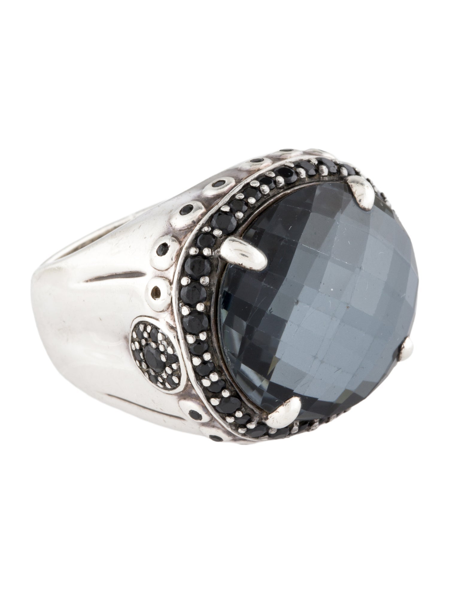 John Hardy Quartz, Hematite & Spinal Bamboo Batu Dome Ring