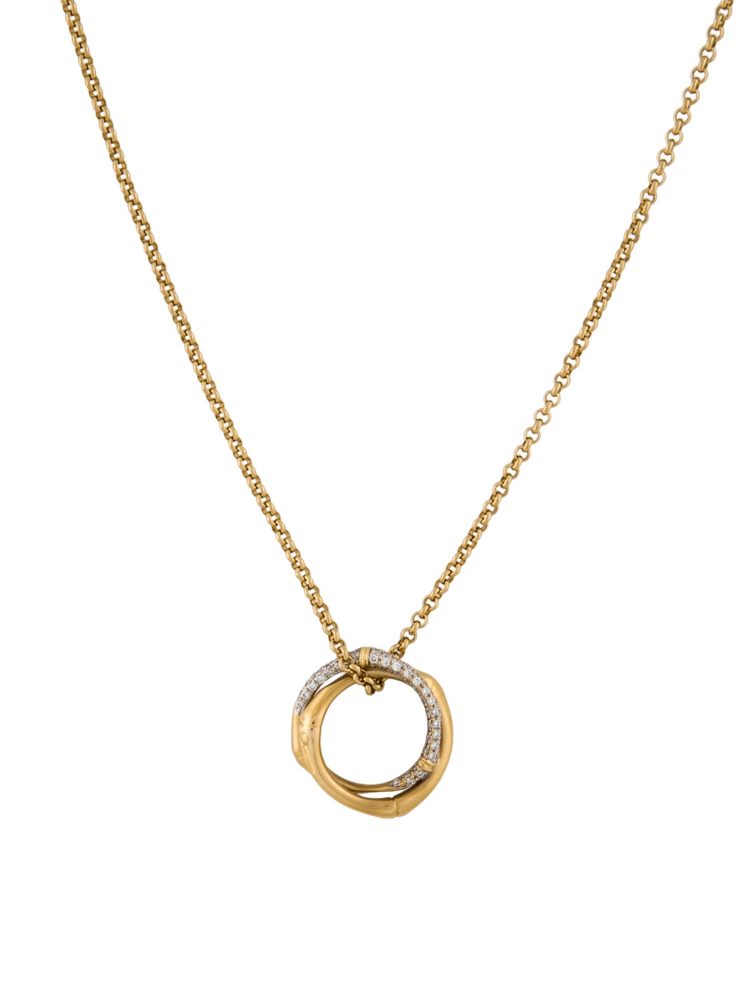 John Hardy 18K Diamond Interlocking Bamboo Pendant Necklace