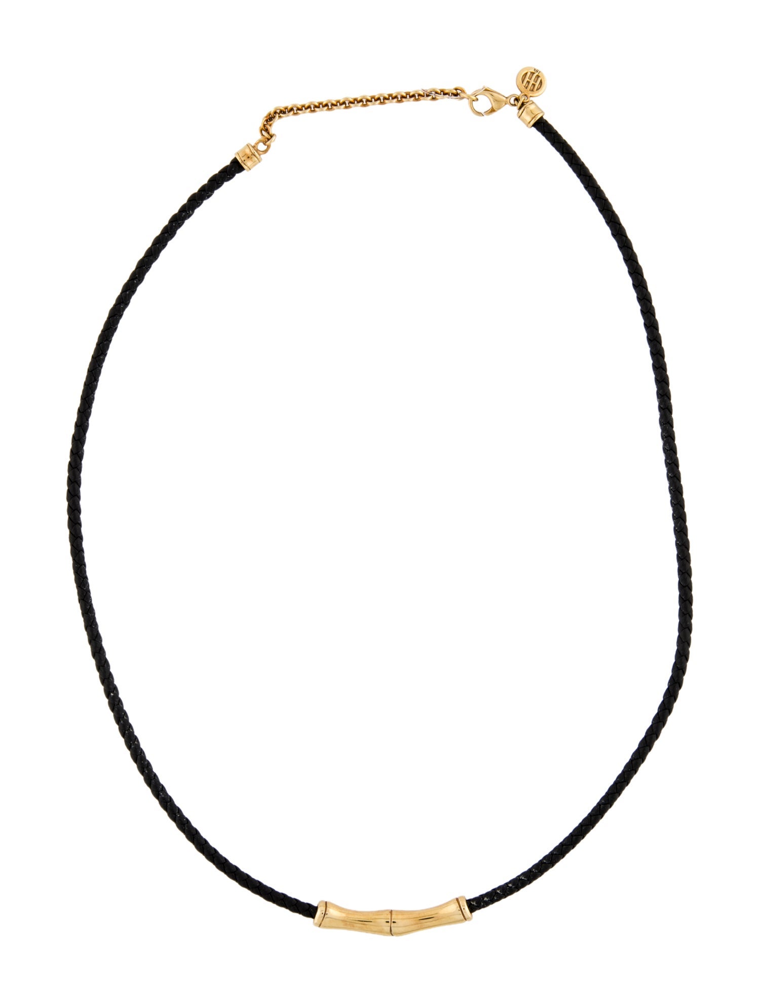 John Hardy 18K Braided Leather Bamboo Pendant Necklace