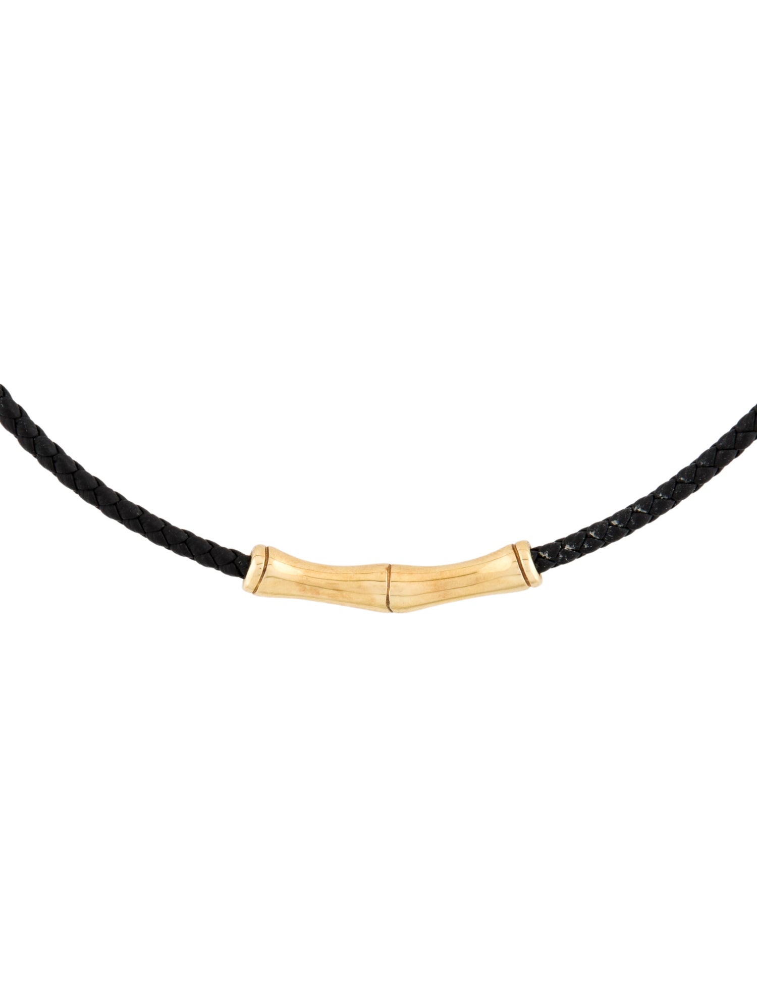 John Hardy 18K Braided Leather Bamboo Pendant Necklace