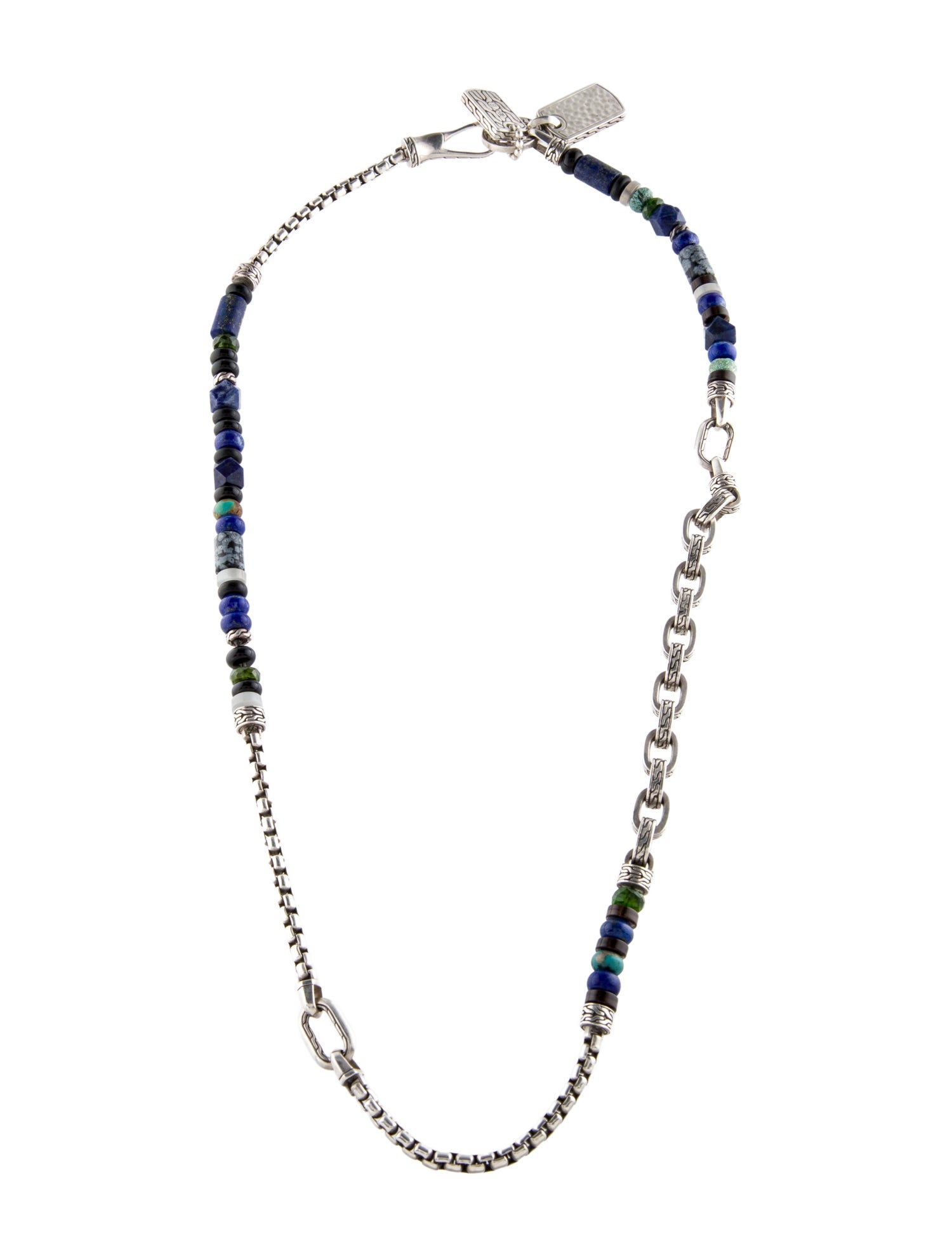 John Hardy Multistone Dog Tag Beaded Necklace