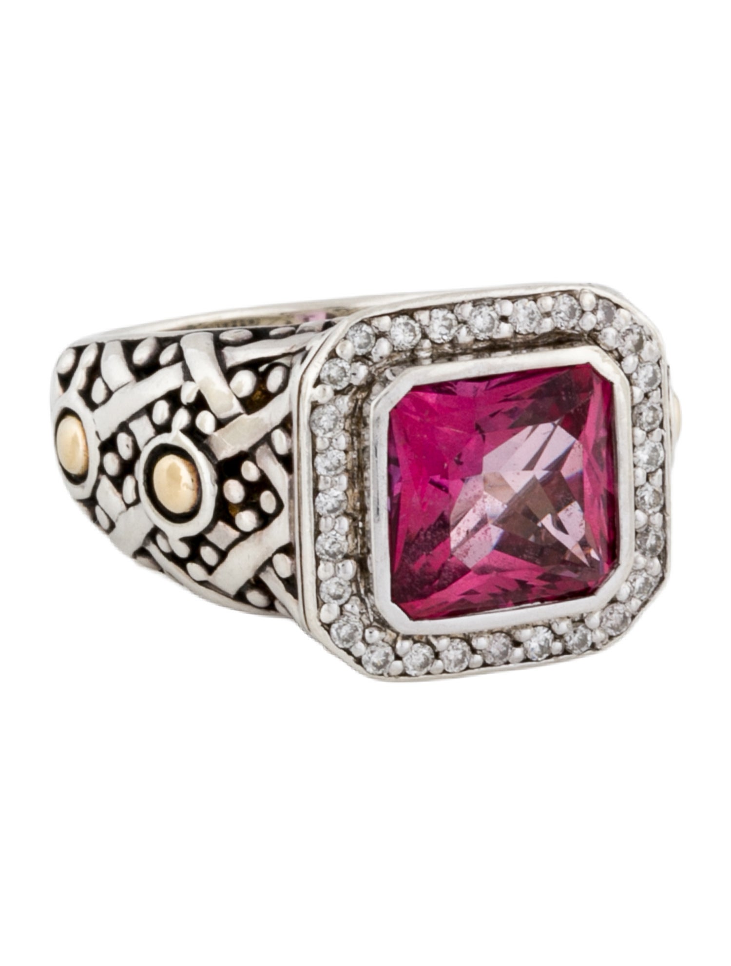 John Hardy Coated Topaz & Diamond Square Cocktail Ring