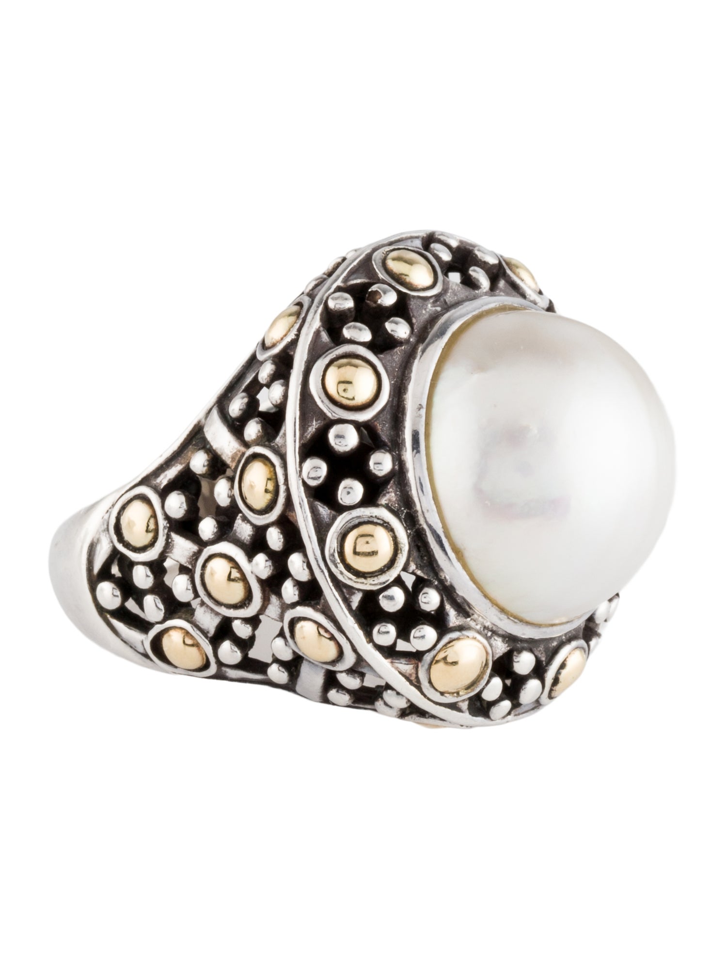 John Hardy Pearl Two-Tone Dot Cocktail Ring