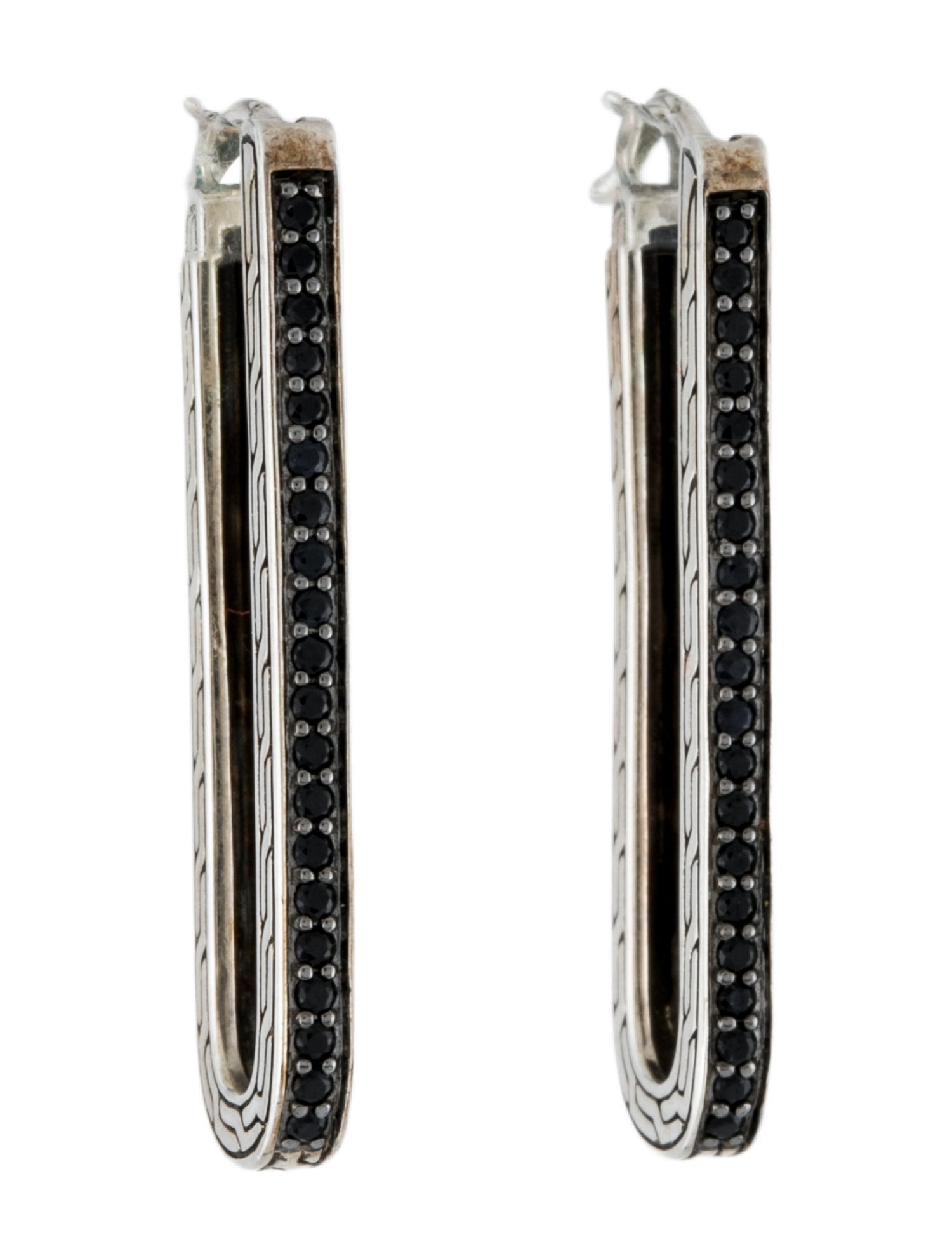 John Hardy Sapphire & Spinel Carved Chain Hoop Earrings