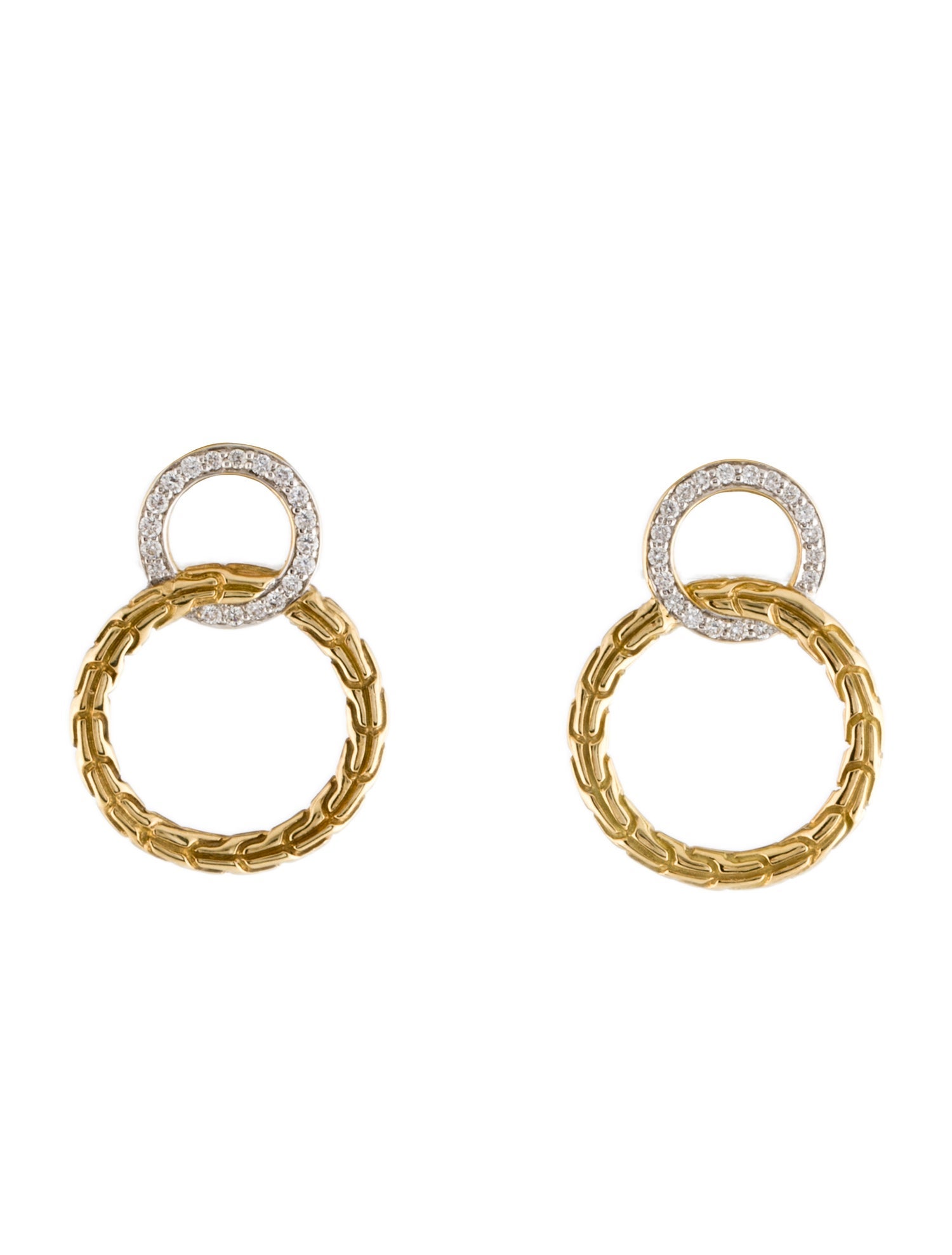 John Hardy 18K Diamond Classic Chain Interlinking Circle Earrings