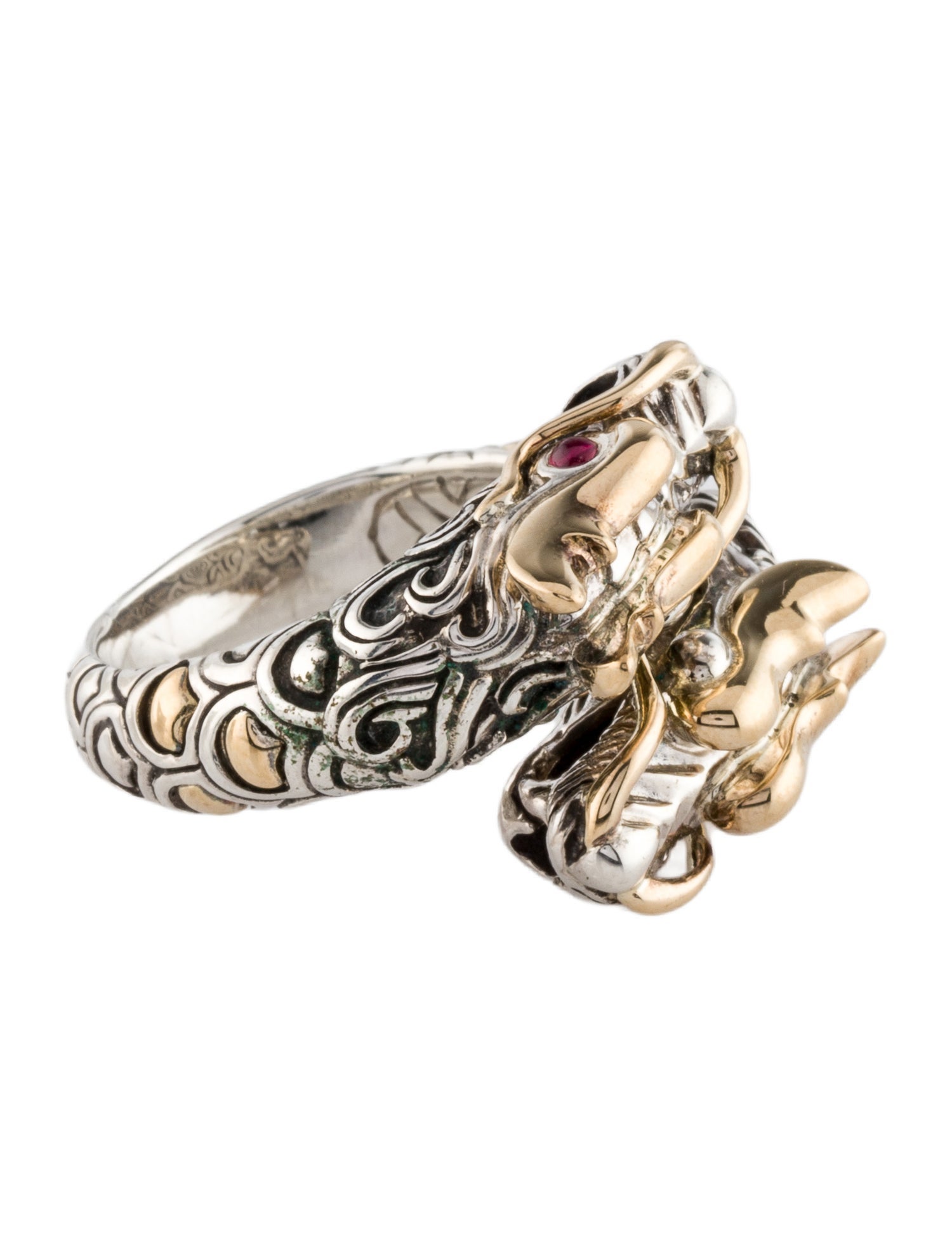 John Hardy Glass-Filled Ruby Legends Naga Double Dragon Head Ring