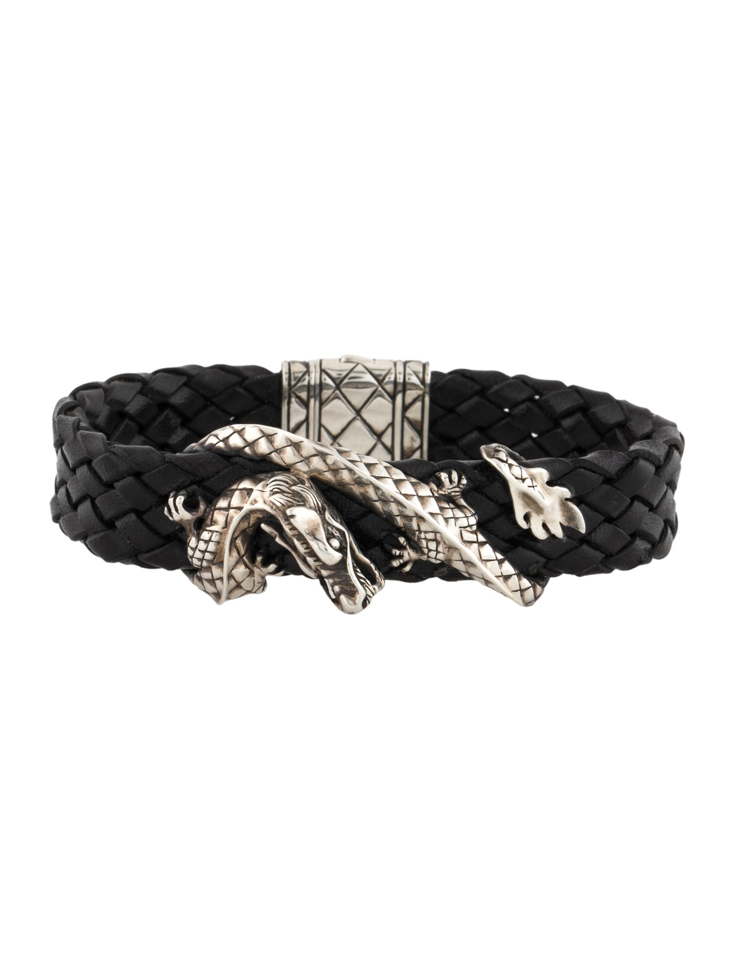 John Hardy Naga Dragon Woven Black Leather Bracelet