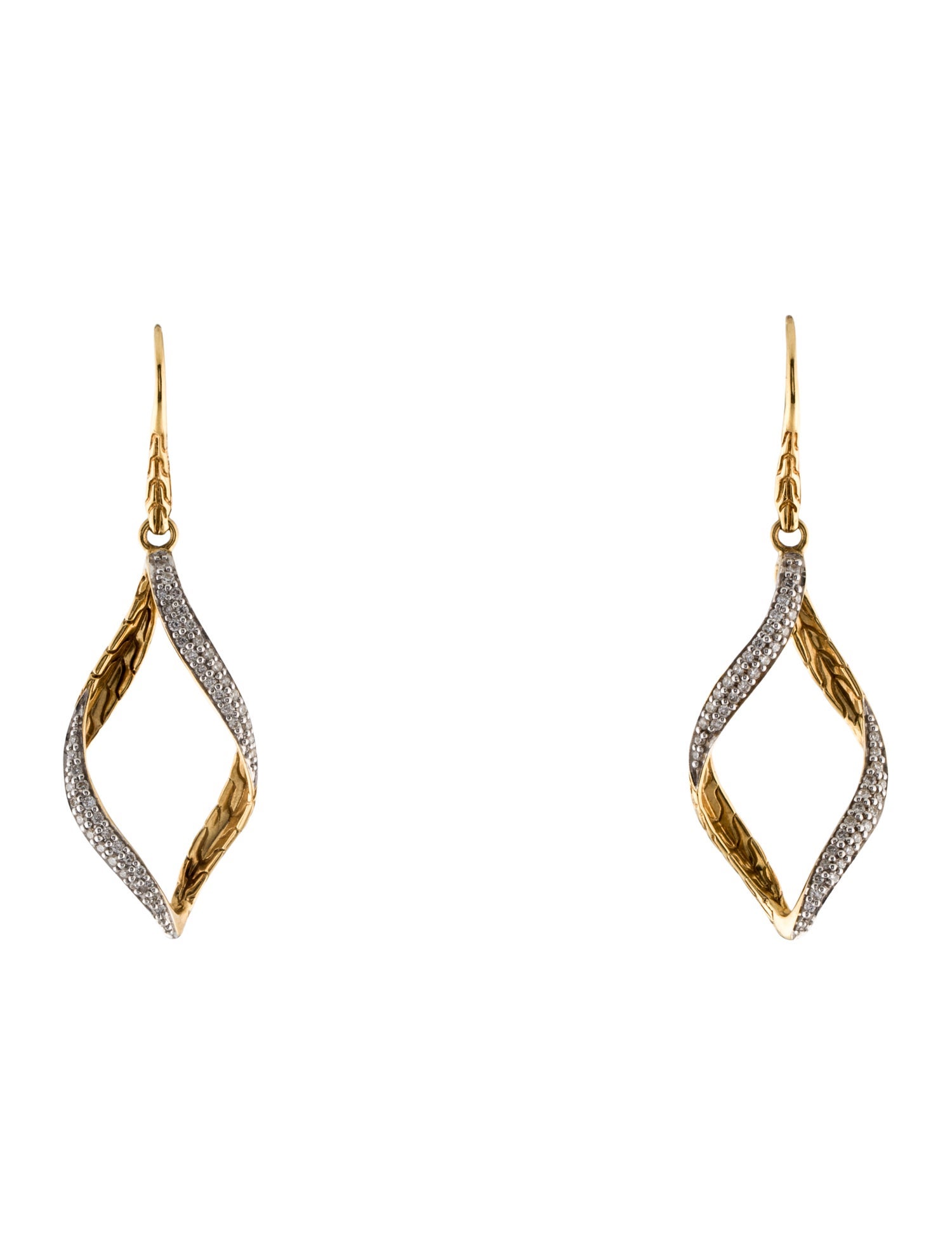 John Hardy 18K Diamond Classic Chain Wave Drop Earrings