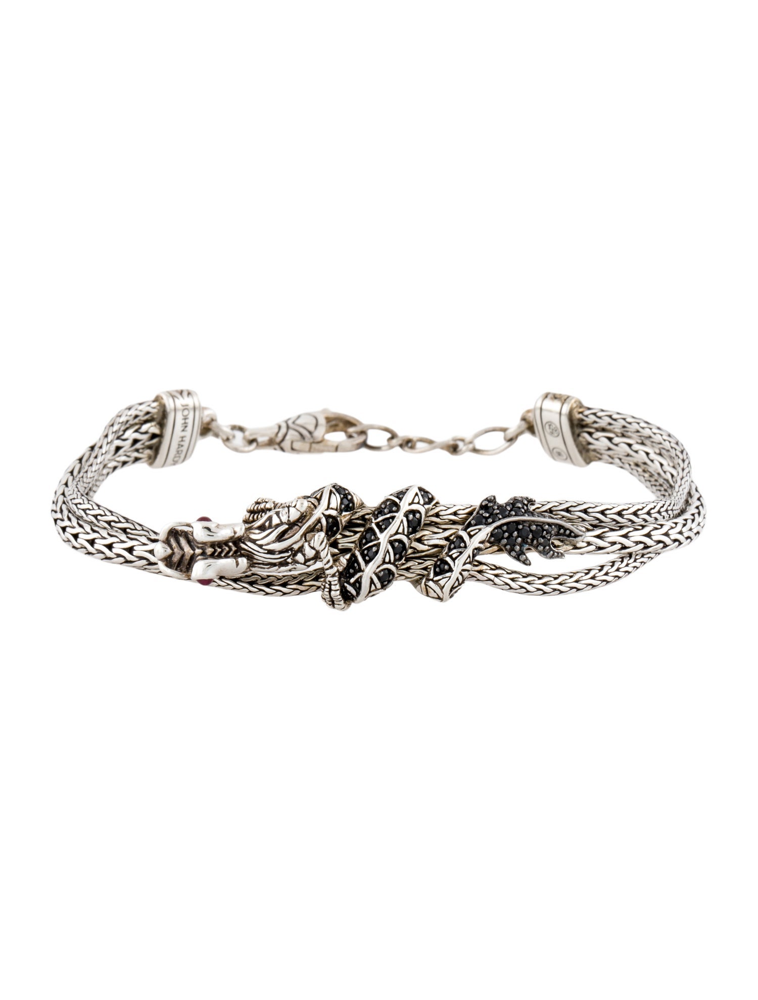 John Hardy Glass Filled Ruby & Sapphire Naga Dragon Multi Row Link Bracelet