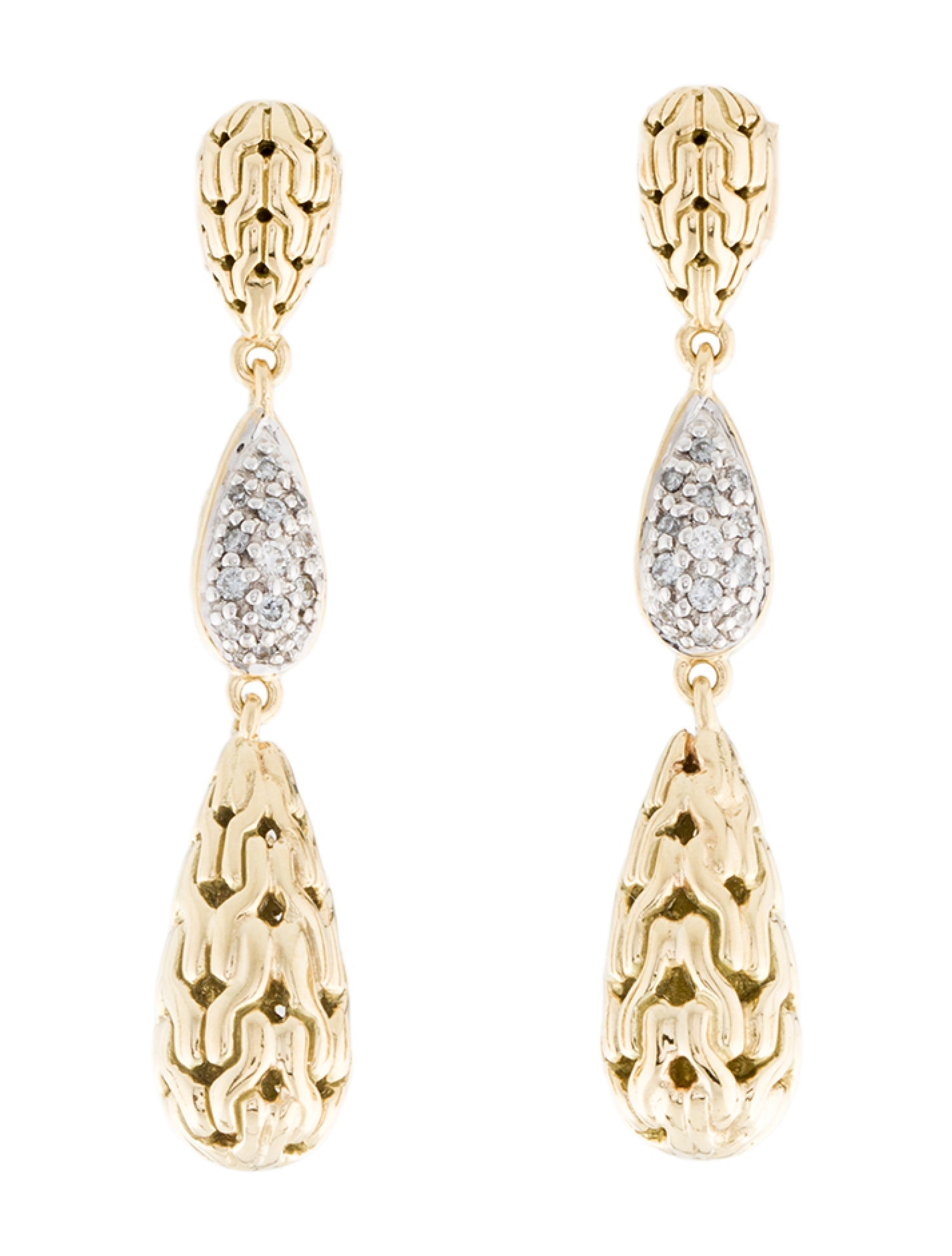 John Hardy 18K Diamond Classic Chain Three-Drop Earrings