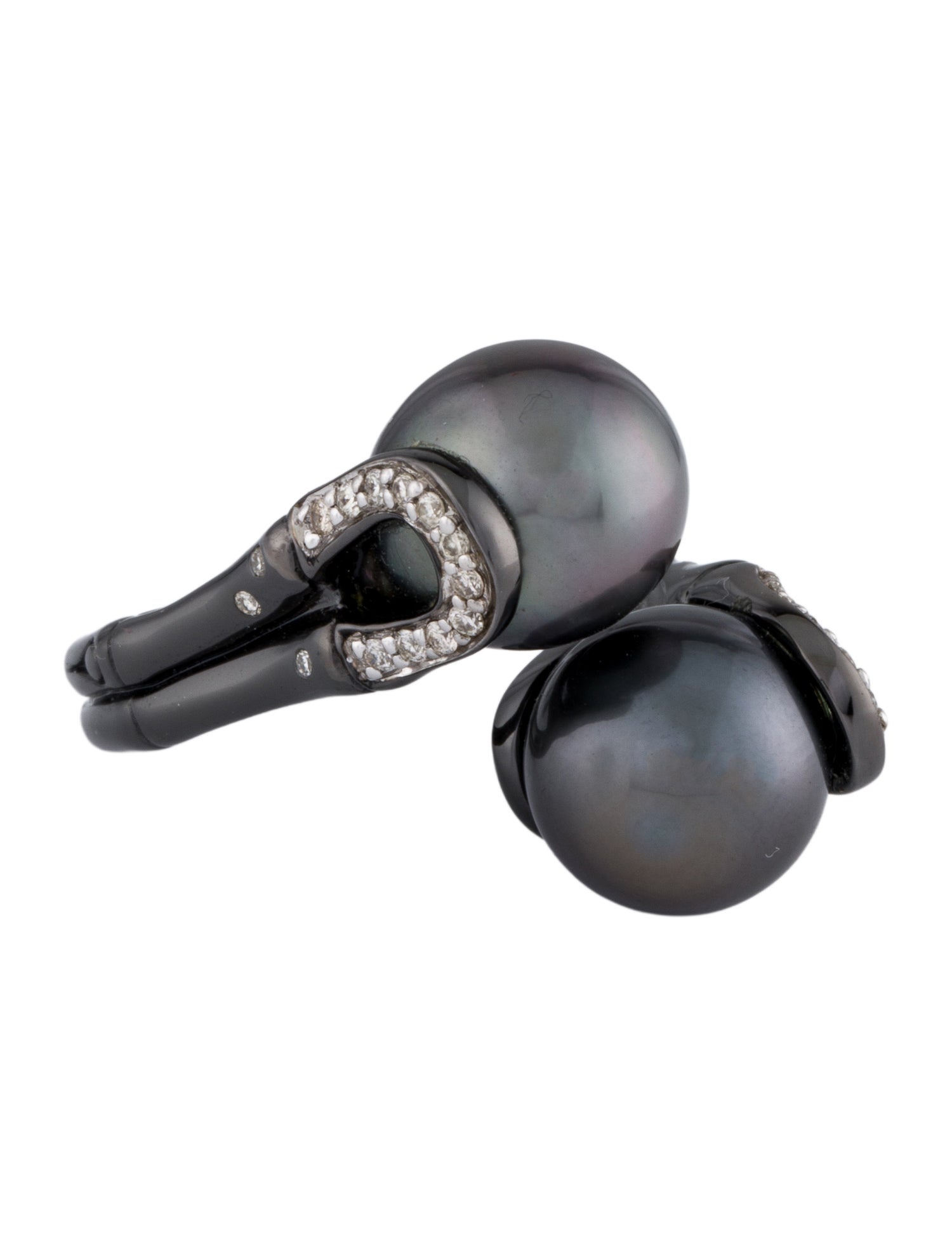 John Hardy Pearl & Diamond Bamboo Bypass Ring