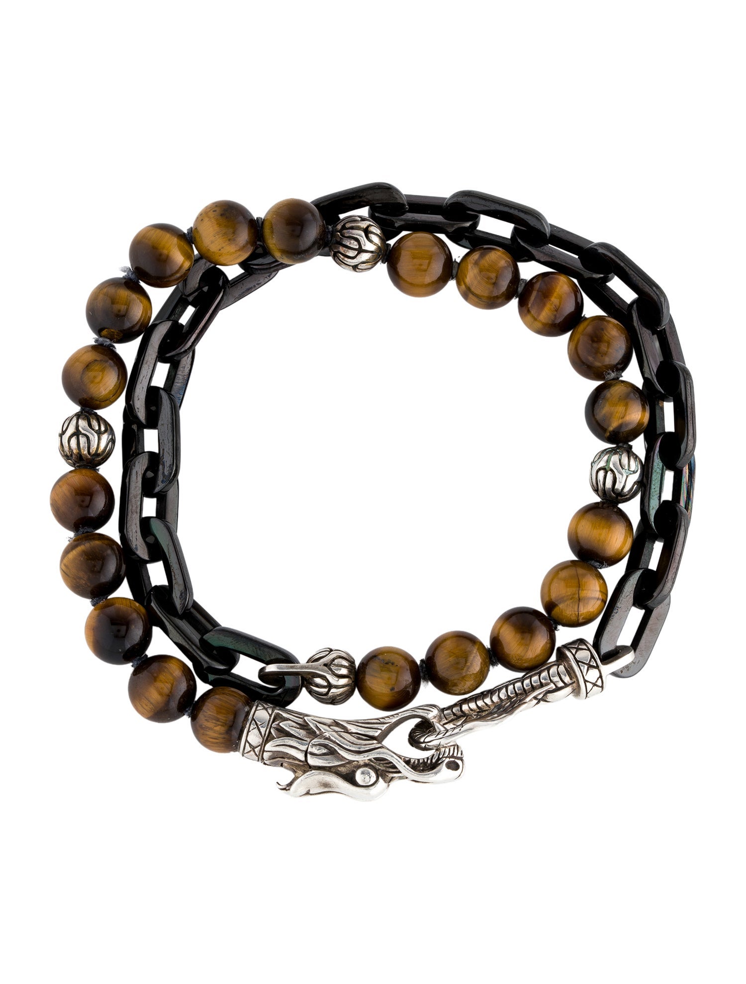 John Hardy Tiger Eye Double Wrap Naga Beaded Bracelet