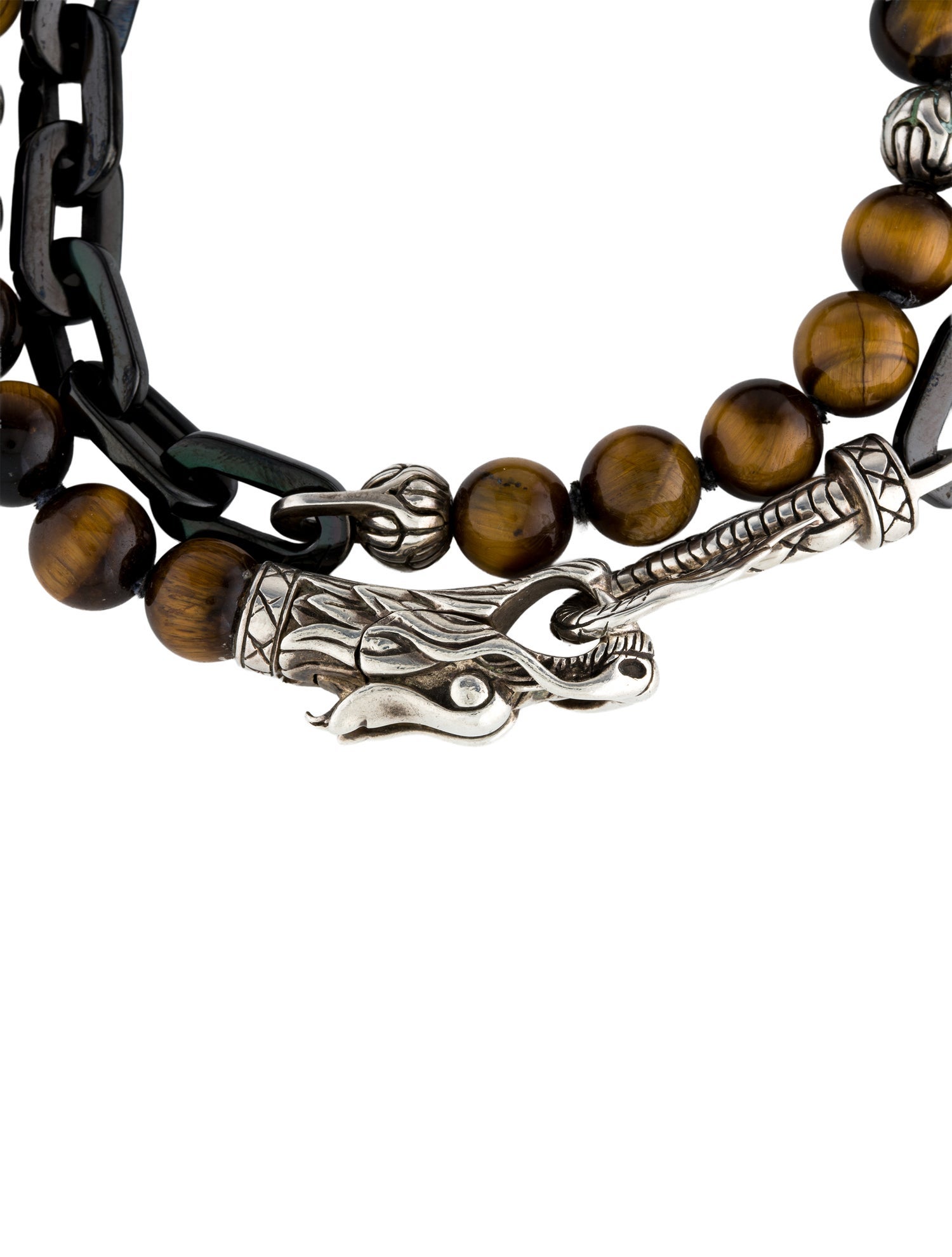 John Hardy Tiger Eye Double Wrap Naga Beaded Bracelet