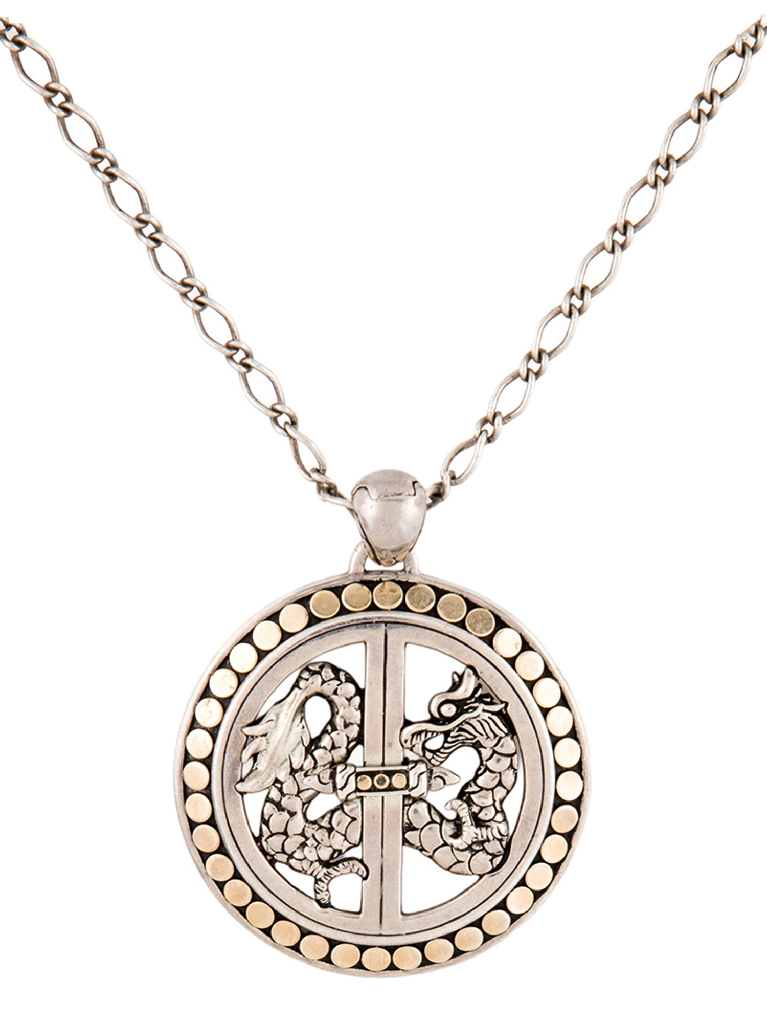John Hardy Two-Tone Naga Round Dragon Pendant Necklace