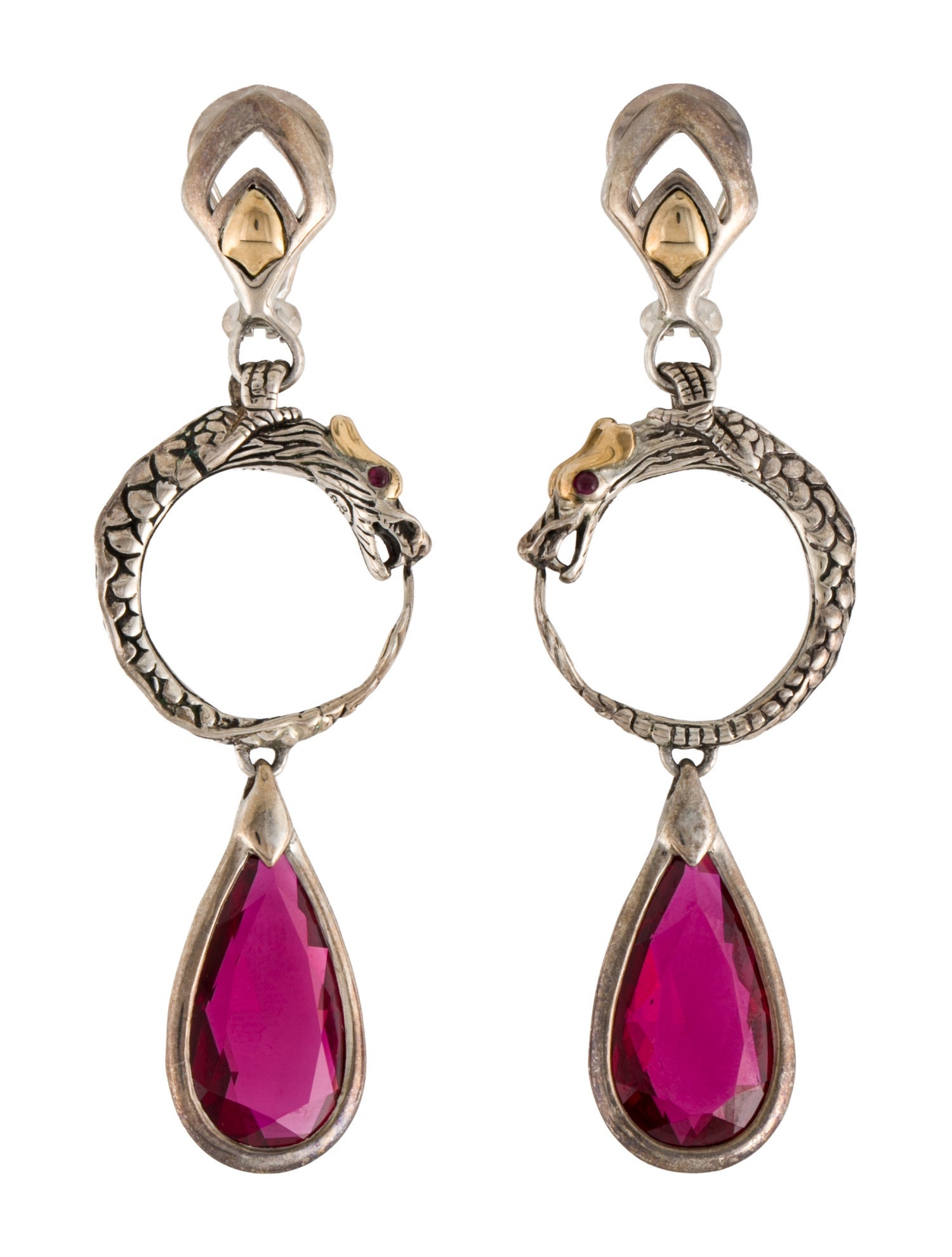John Hardy Synthetic Ruby Naga Drop Earrings