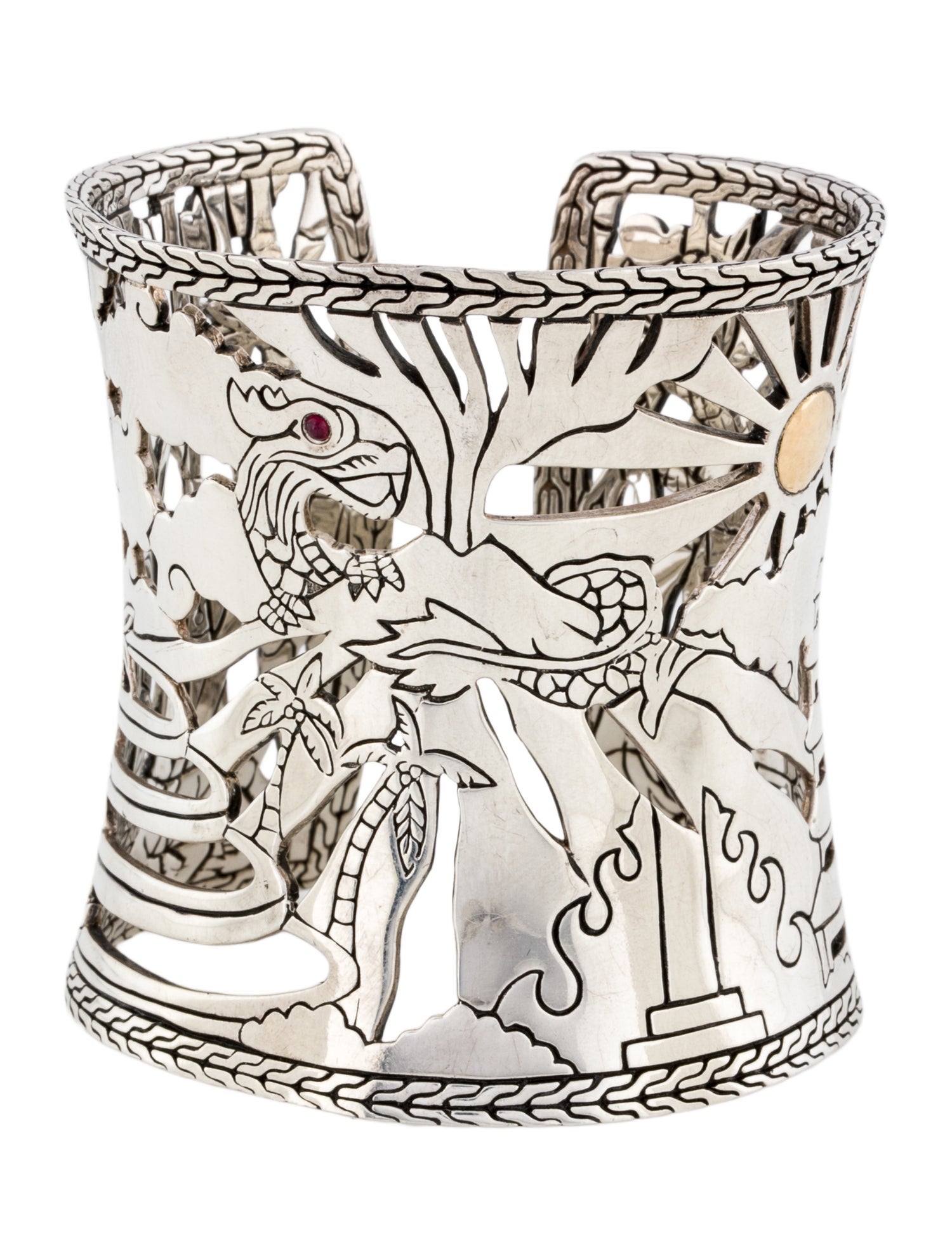 John Hardy Ruby Wide Dragon Sun Cuff Bracelet