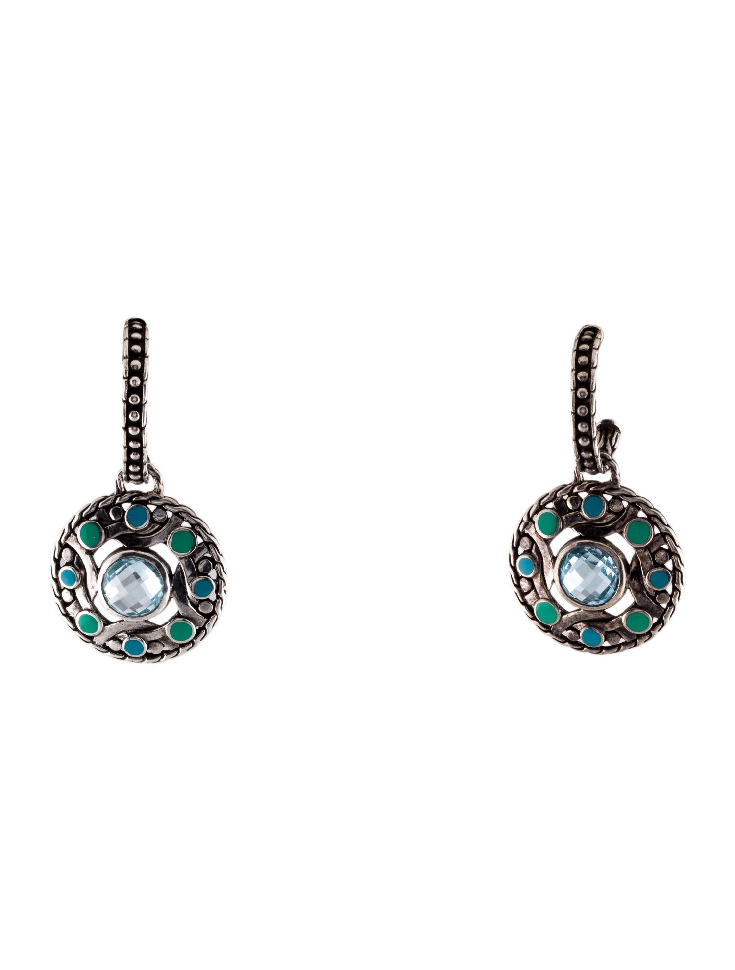 John Hardy Enamel & Topaz Drop Earrings
