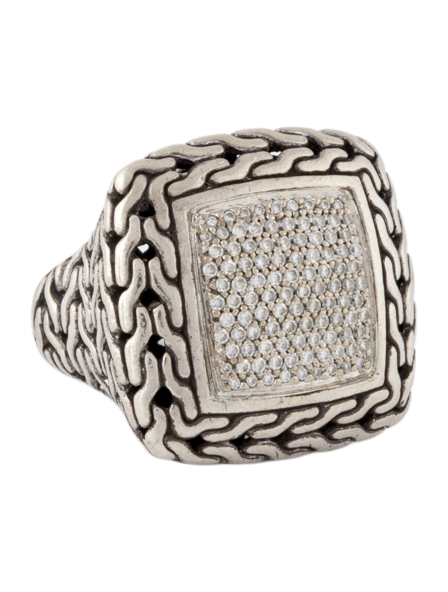 John Hardy Diamond Classic Chain Square Signet Ring