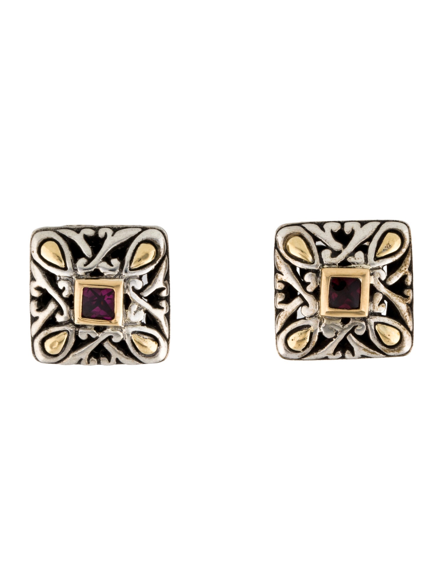 John Hardy Rhodolite Garnet Jaisalmer Square Earclips
