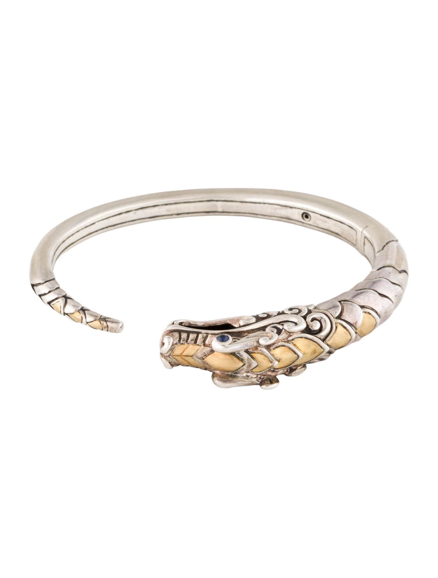 John Hardy Two-Tone Sapphire Legends Naga Hinged Cuff Bracelet