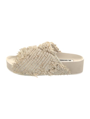 Jil Sander Sandals Leather Fringe Trim Accent Slides Us6, It36 | 6
