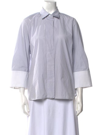 Jil Sander Striped Three-Quarter Sleeve Button-Up Top