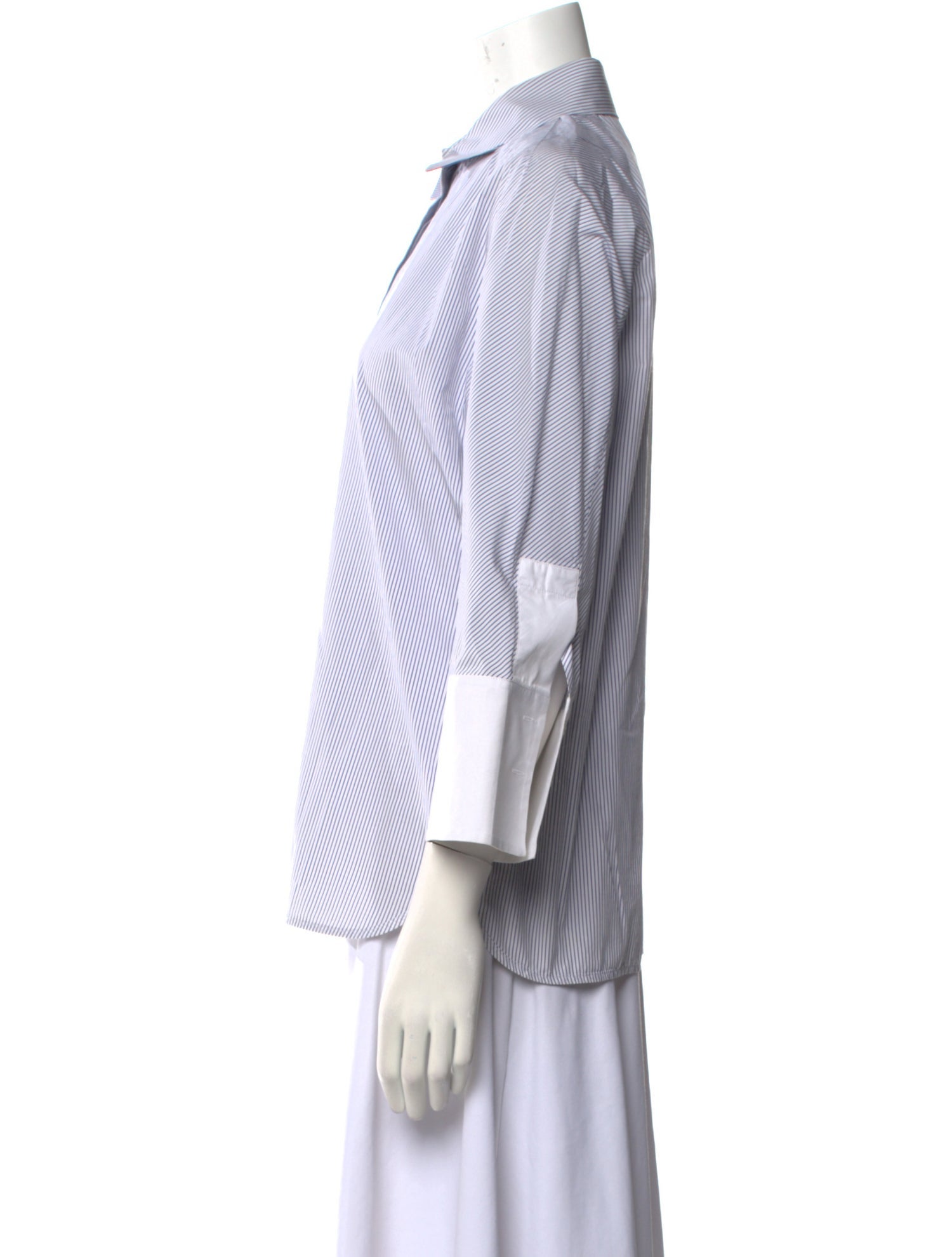 Jil Sander Striped Three-Quarter Sleeve Button-Up Top