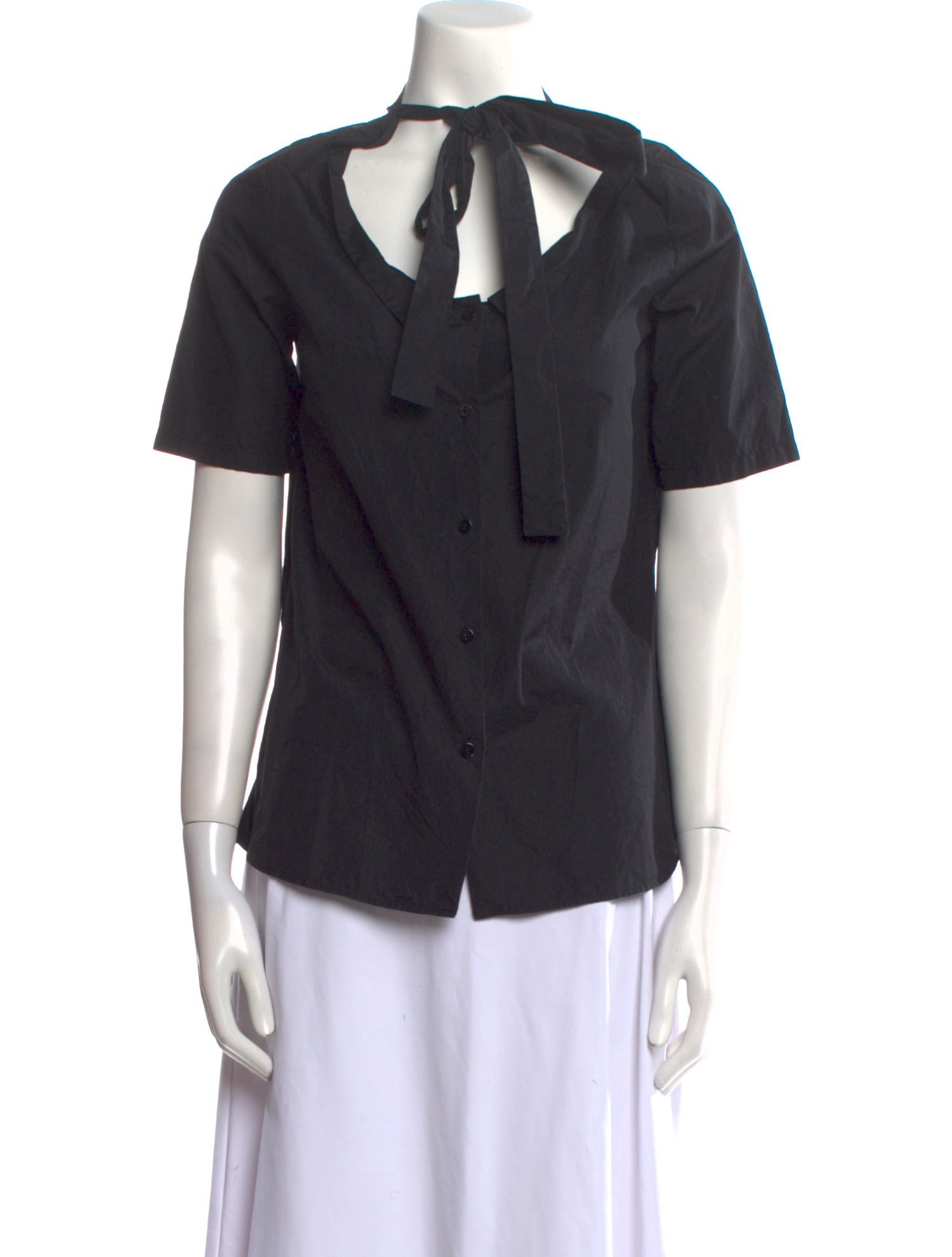 Jil Sander Late 2000's - Early 2010's Tie Neck Button-Up Top