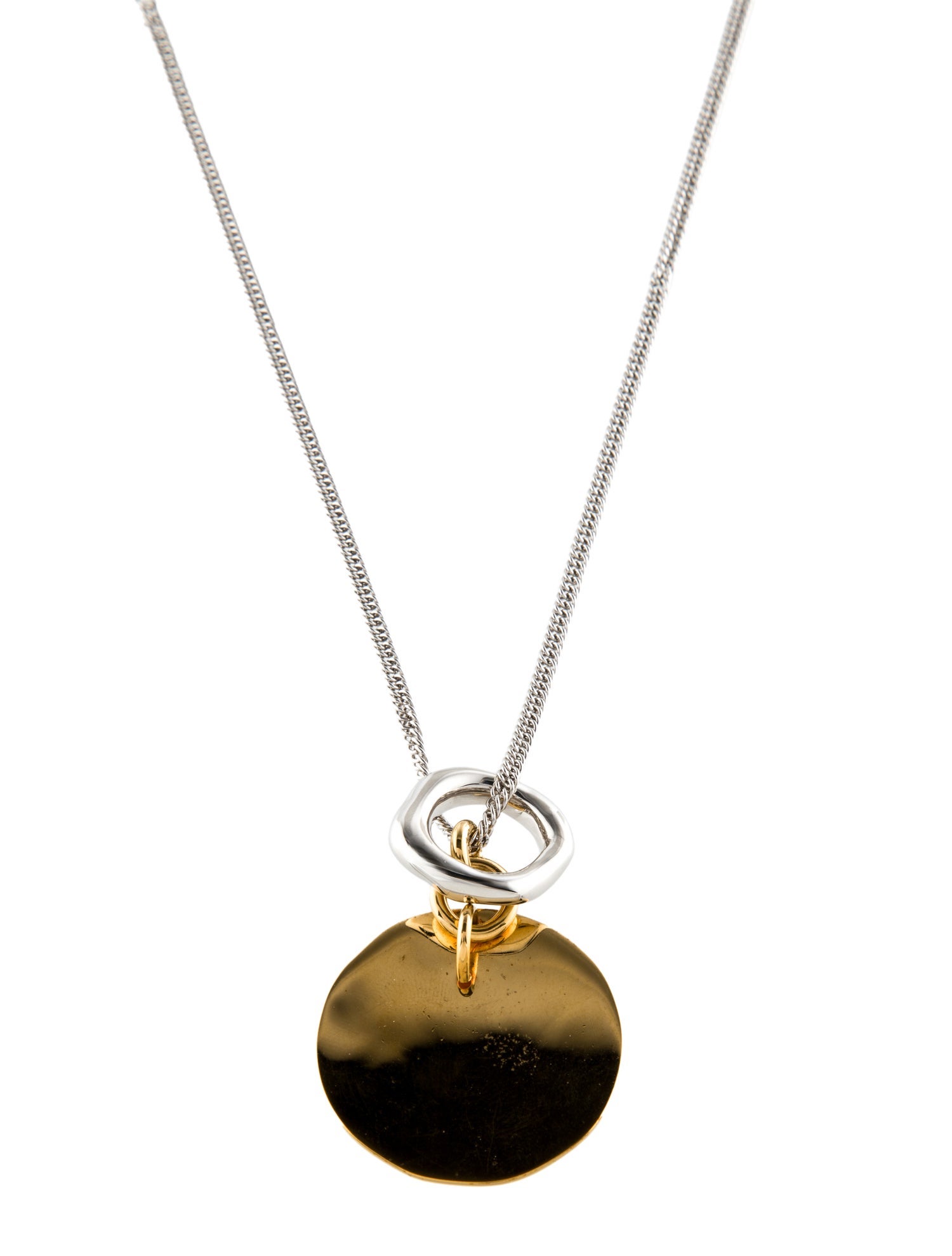 Jil Sander Two-Tone Round Pendant Tag Necklace