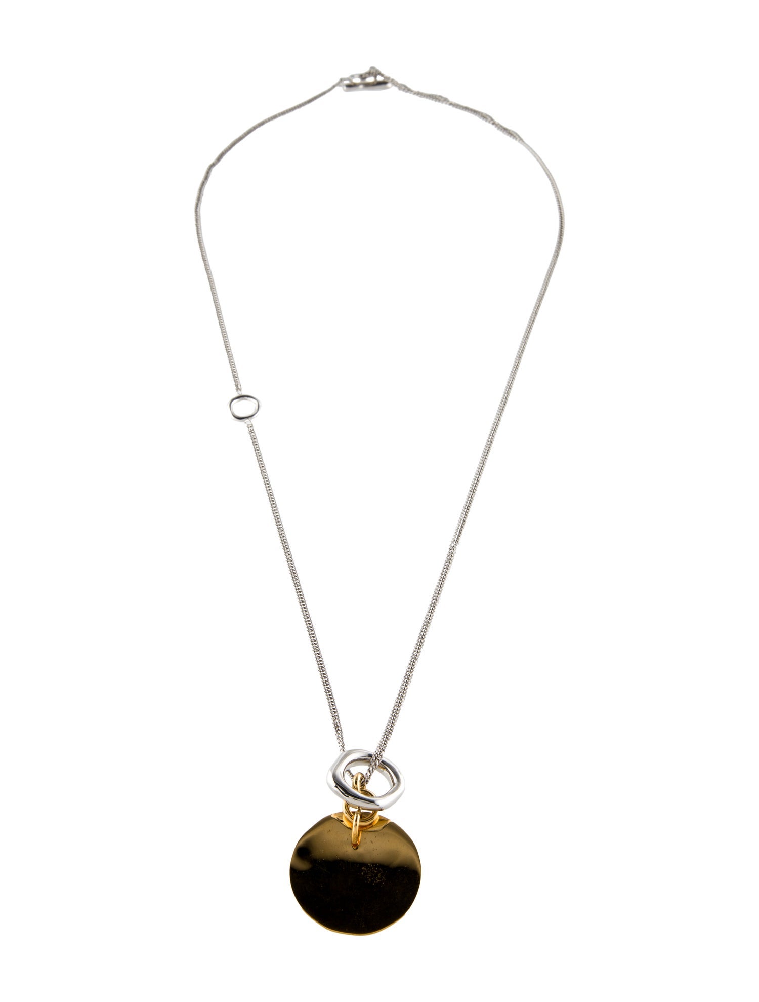 Jil Sander Two-Tone Round Pendant Tag Necklace