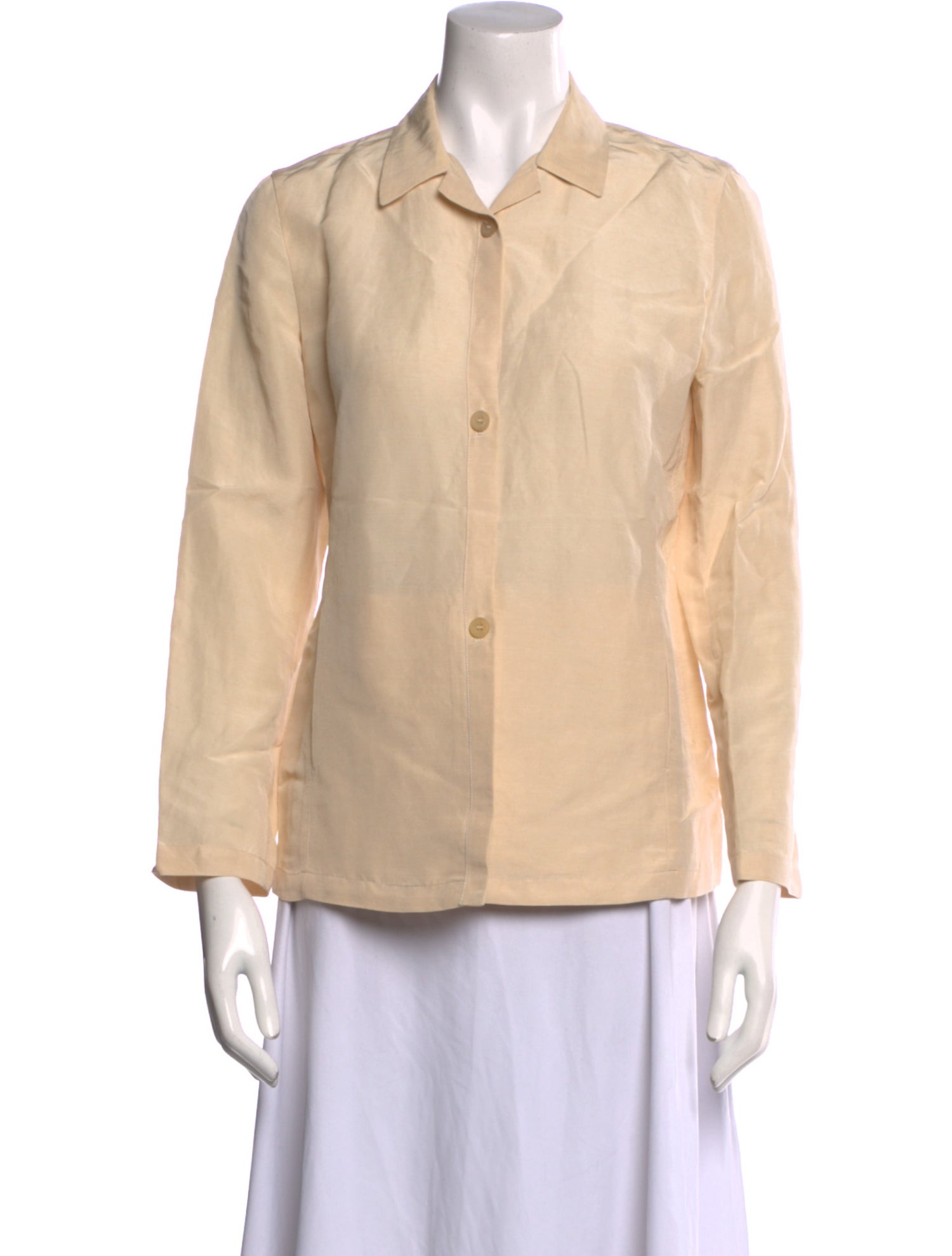 Jil Sander Linen Three-Quarter Sleeve Button-Up Top