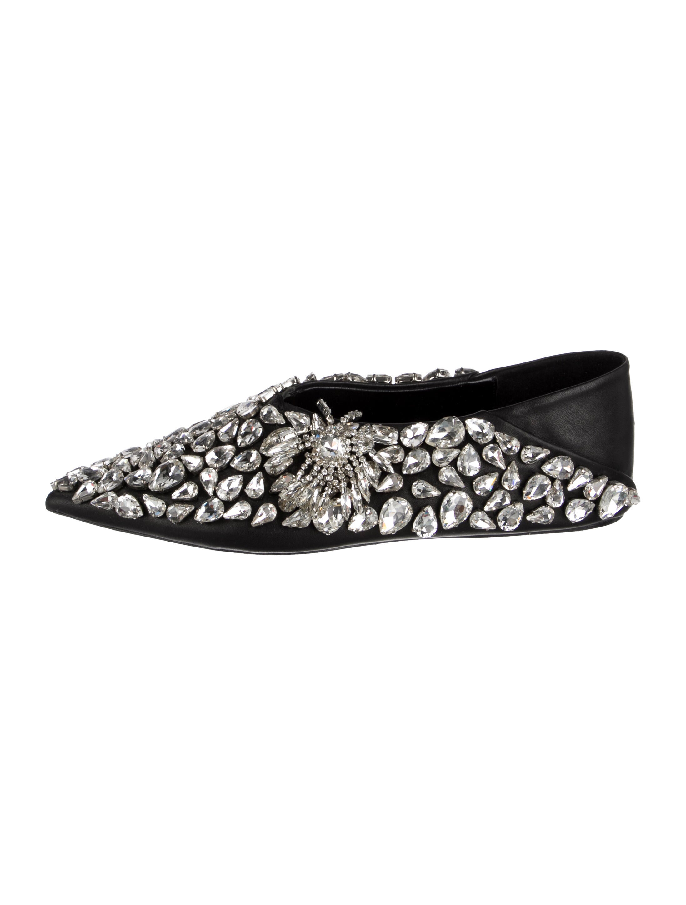 Jil Sander Leather Crystal Embellishments Flats