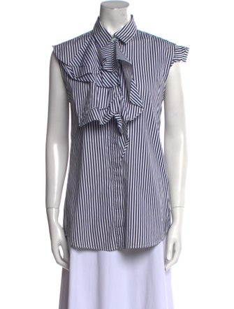Jil Sander Striped Short Sleeve Button-Up Top