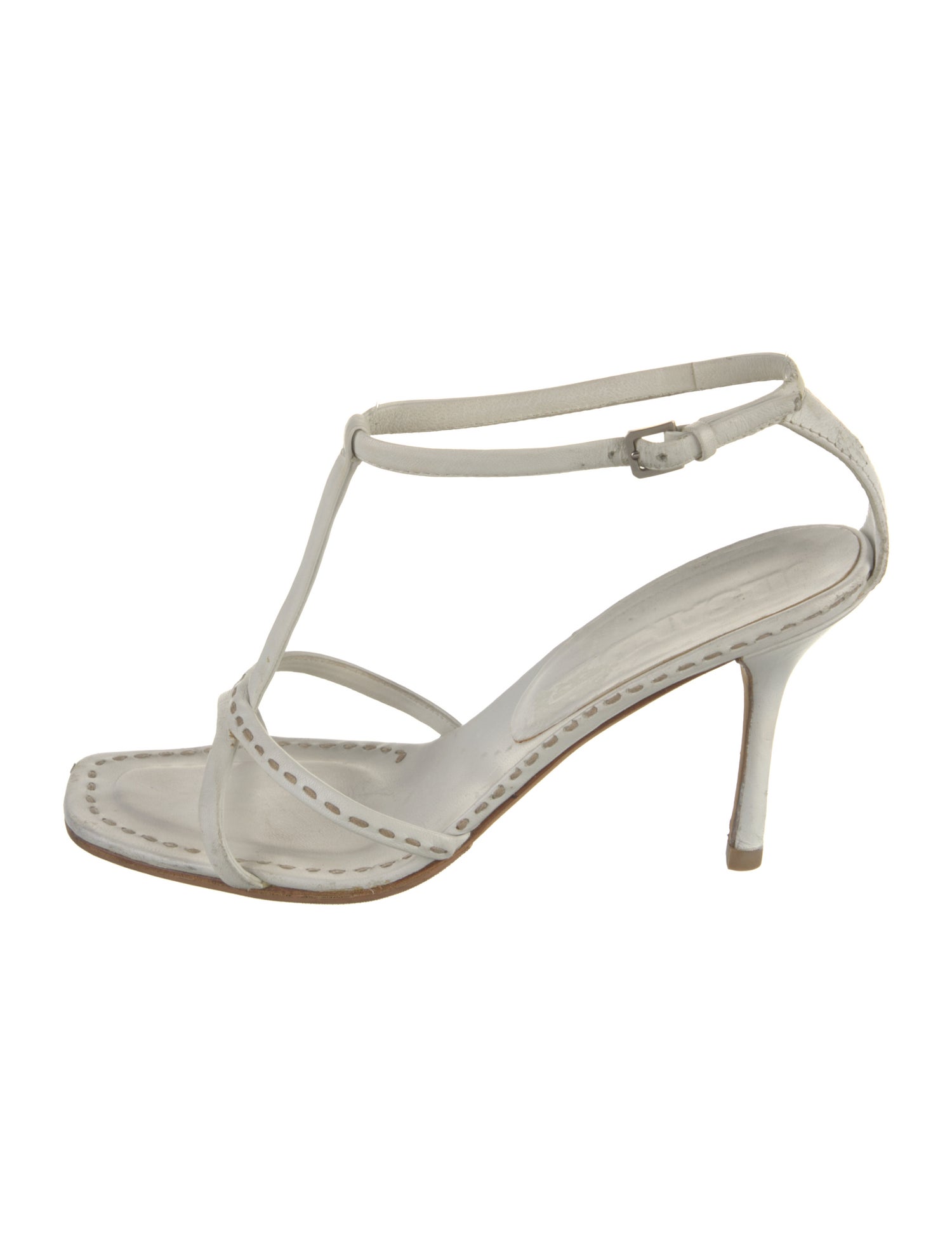 Jil Sander Leather Animal Print T-Strap Sandals