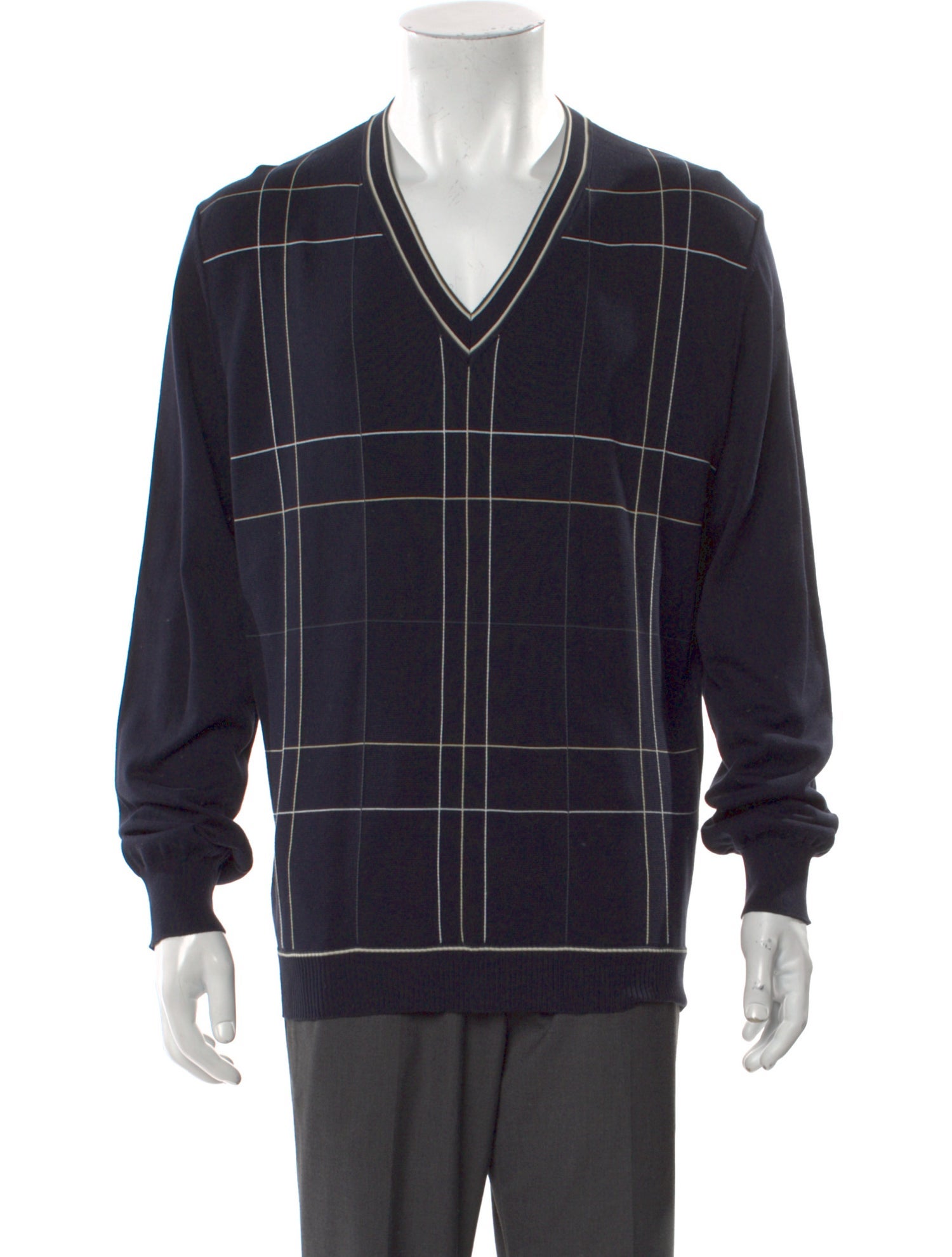 Jil Sander Plaid Print V-Neck Pullover