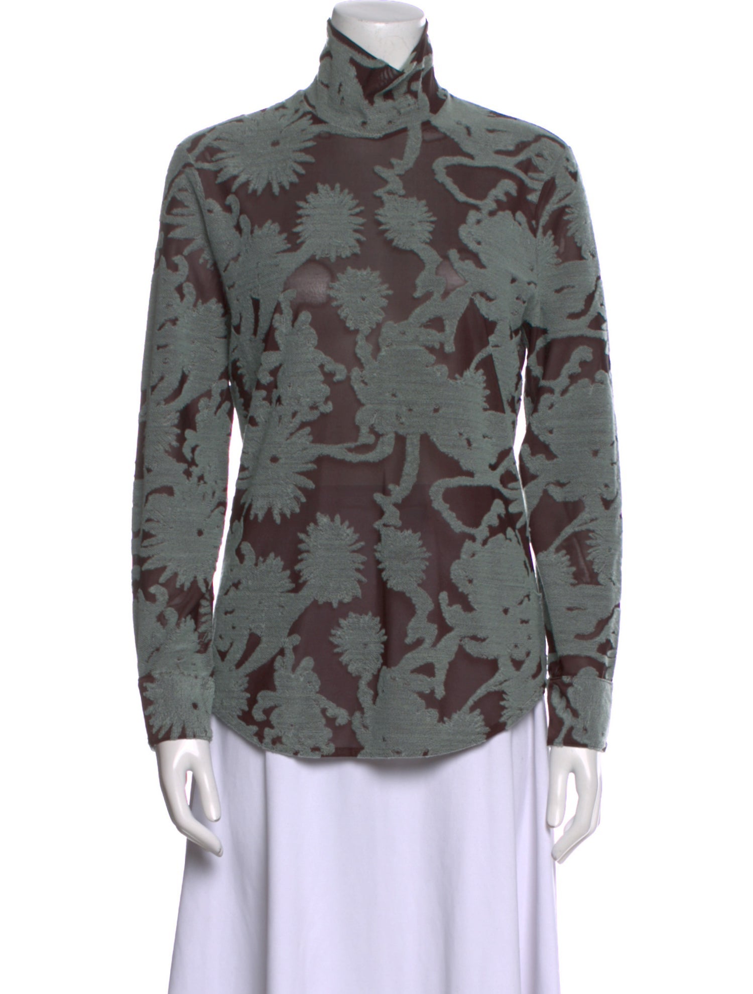 Jil Sander Floral Print Mock Neck Button-Up Top