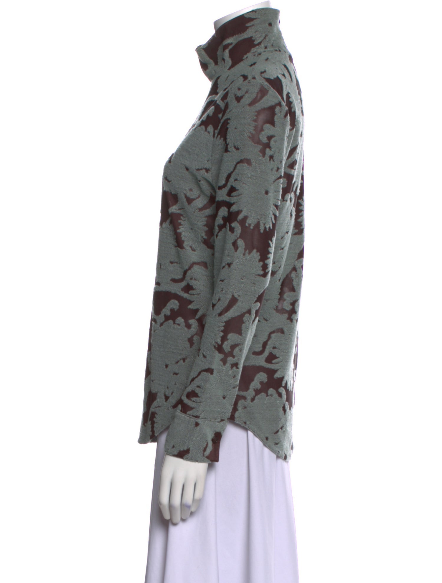 Jil Sander Floral Print Mock Neck Button-Up Top