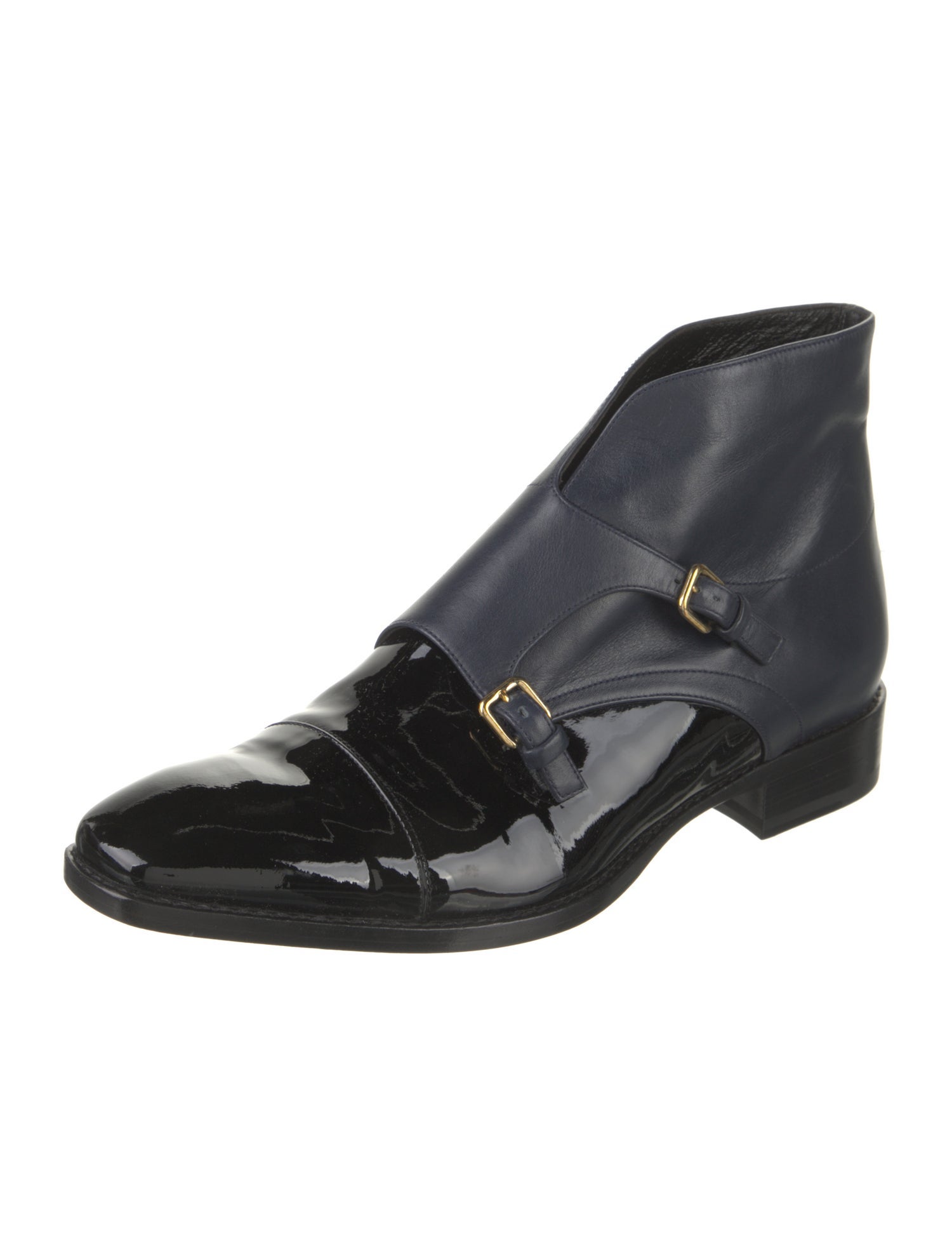 Jil Sander Patent Leather Leather Trim Embellishment Moto Boots