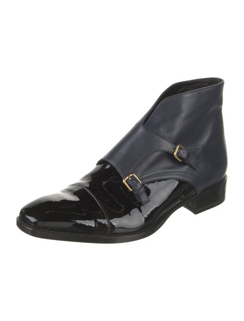 Jil Sander Patent Leather Leather Trim Embellishment Moto Boots