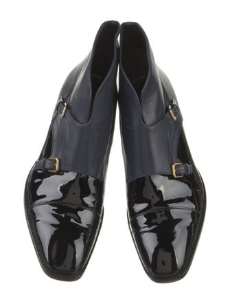 Jil Sander Patent Leather Leather Trim Embellishment Moto Boots