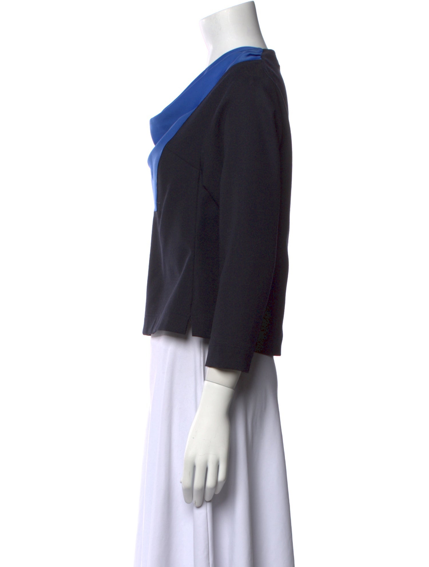 Jil Sander Navy Cowl Neck Three-Quarter Sleeve Crop Top