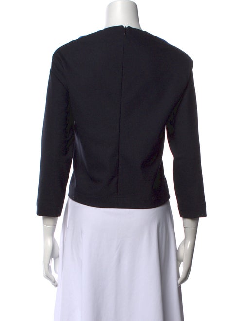 Jil Sander Navy Cowl Neck Three-Quarter Sleeve Crop Top