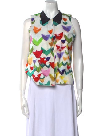 Jil Sander Navy Silk Printed Top