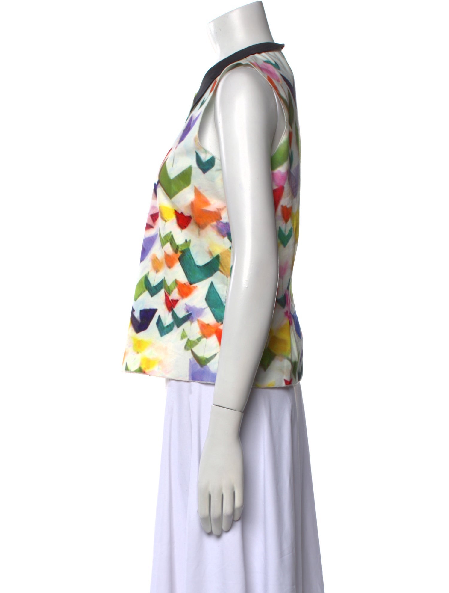 Jil Sander Navy Silk Printed Top