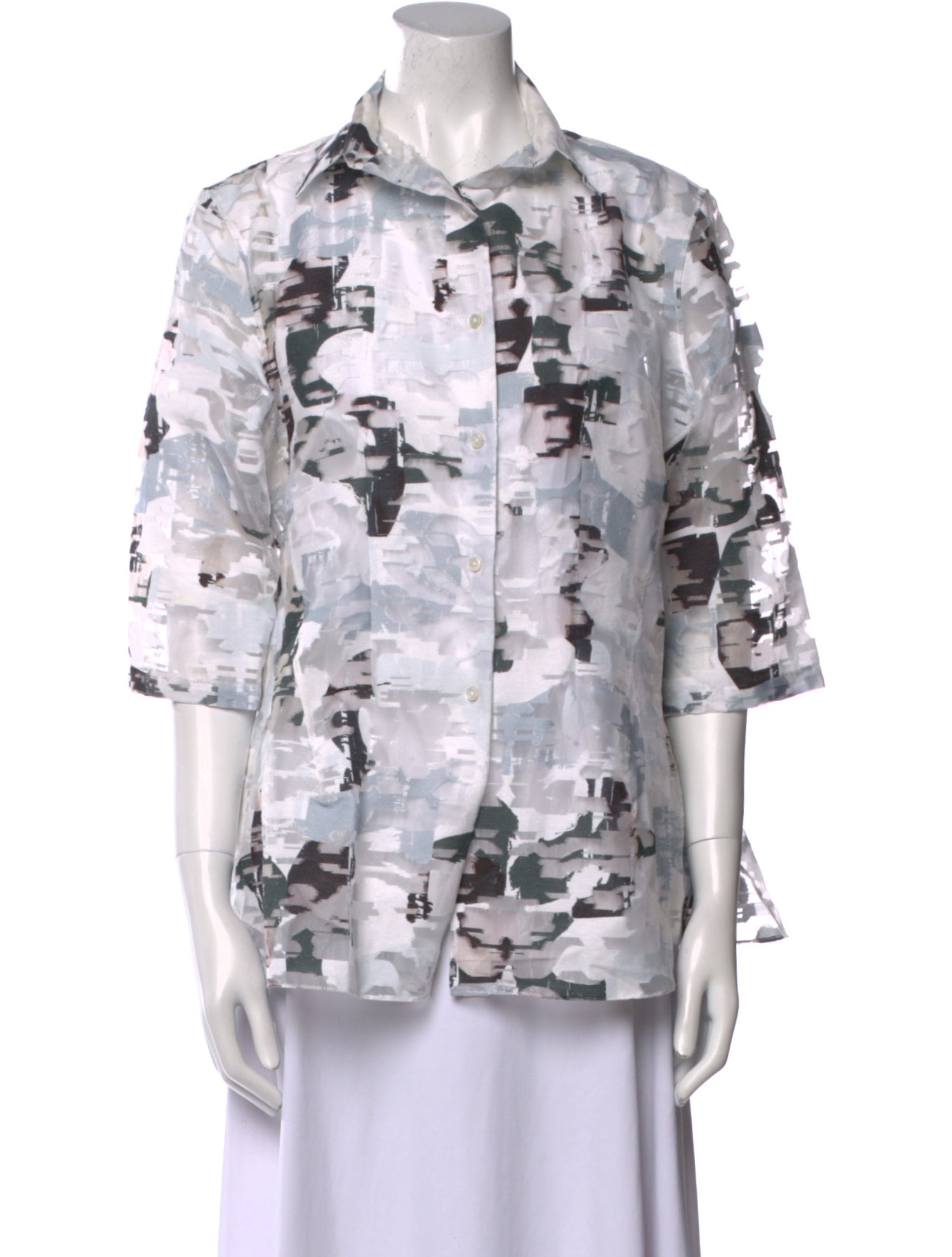 Jil Sander Printed Long Sleeve Button-Up Top