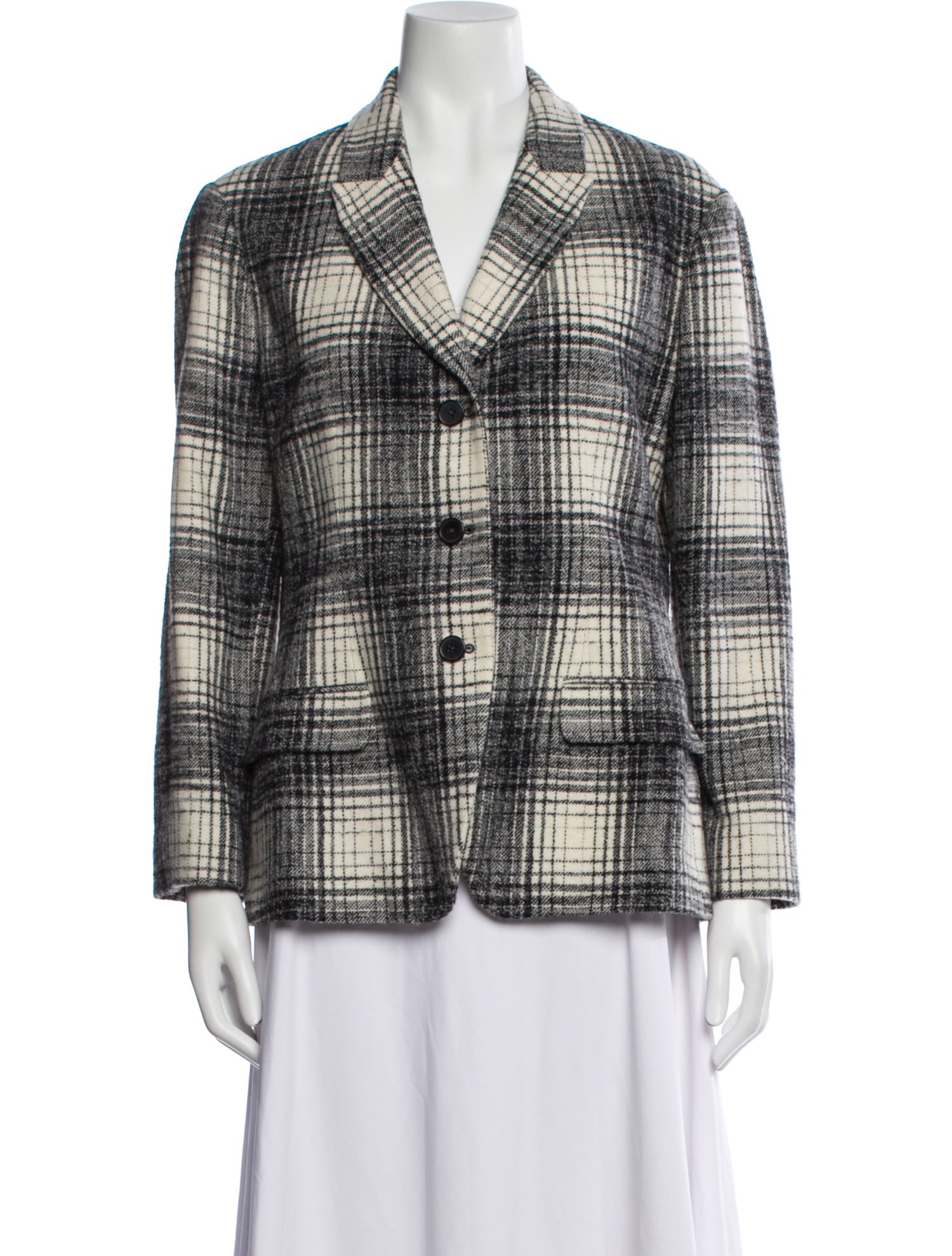 Jil Sander Virgin Wool Plaid Print Blazer