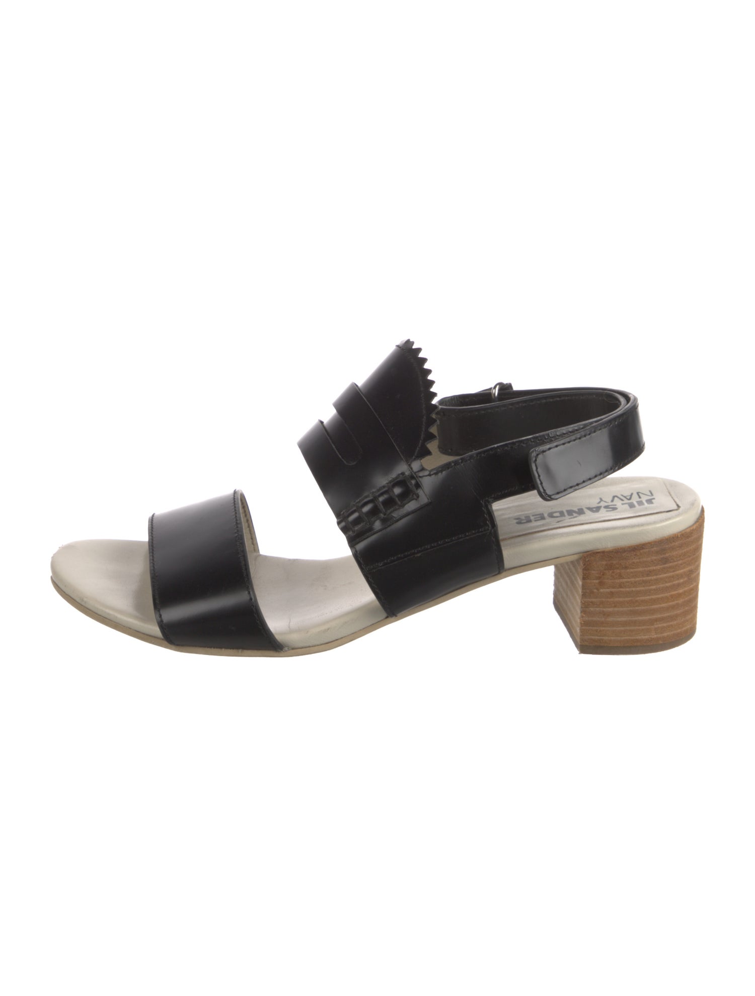 Jil Sander Navy Leather Colorblock Pattern Slingback Sandals