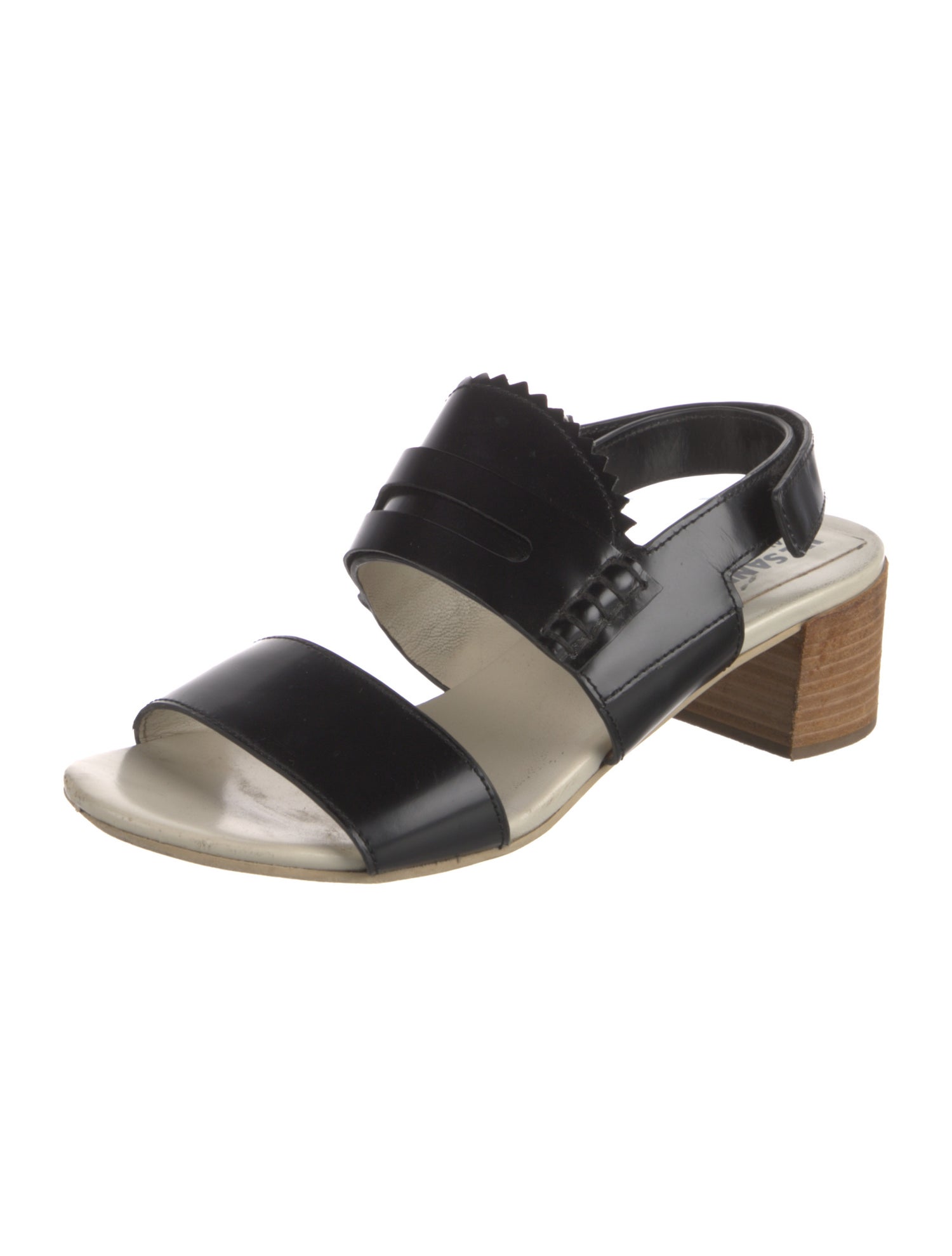 Jil Sander Navy Leather Colorblock Pattern Slingback Sandals